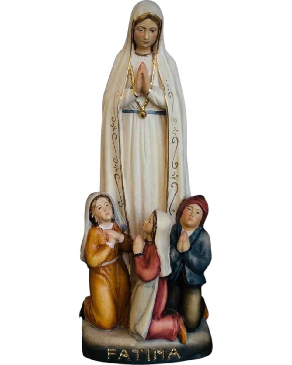 Madonna aus Fatima mit Hirtenjungen aus Holz - mit Ölfarben lasiert