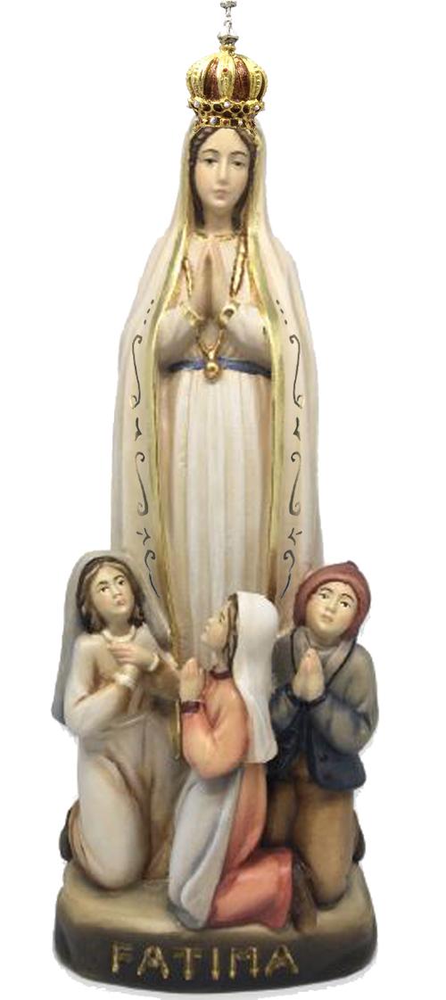 Madonna von Fatima mit Hirtenjungen und Krone aus Holz - mit Ölfarben lasiert