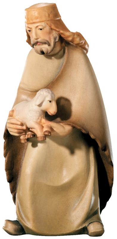 Berger avec mouton sculpté en bois