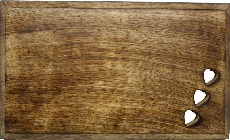 Planche à découper en bois et coeurs 35 x 25 cm