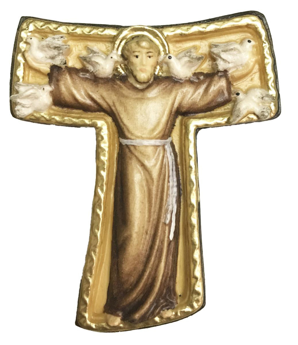 Tau-Kreuz mit Franziskus - mit Ölfarben lasiert