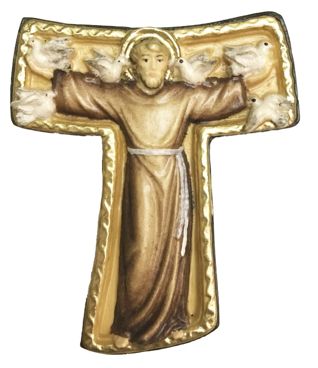 Tau-Kreuz mit Franziskus - mit Ölfarben lasiert