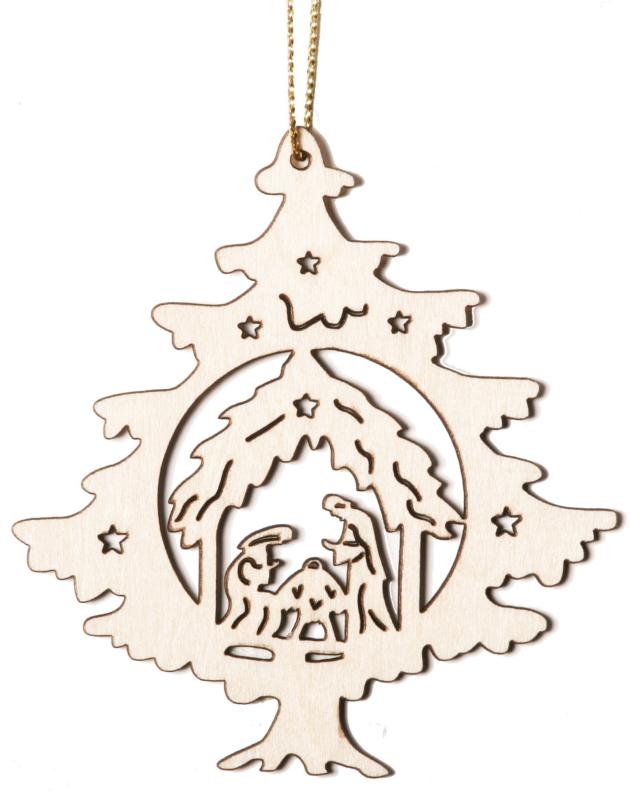 Décoration d'arbre de Noël en bois en forme de Sainte Famille Crèche