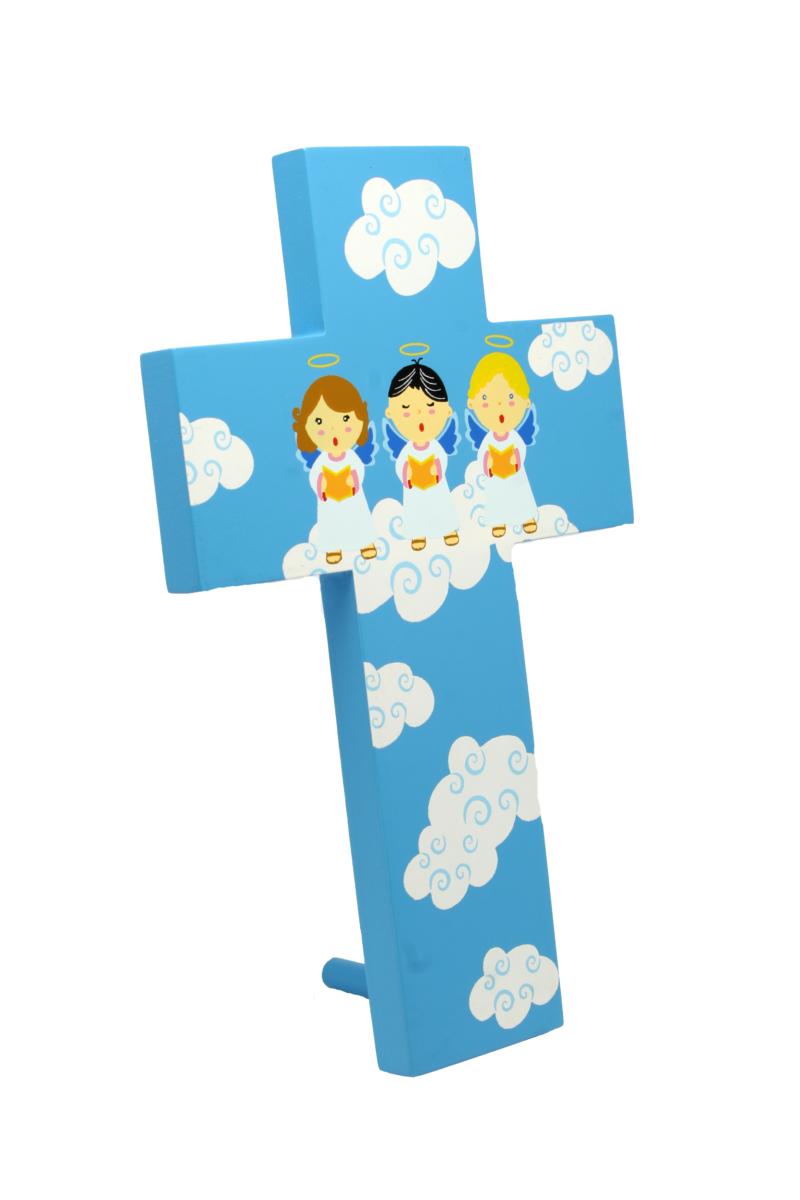 Croix bleue avec 3 anges pour enfants
