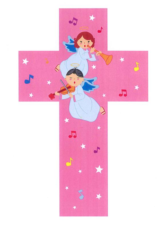 Croix rose avec petits anges pour fille
