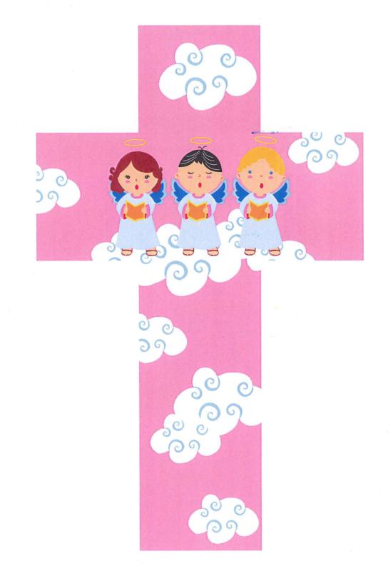 Croix rose avec 3 anges pour enfants