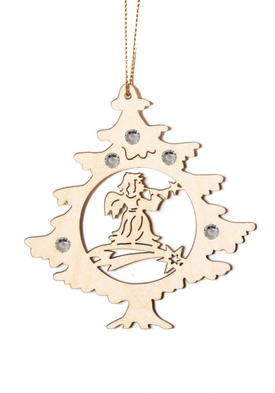 Arbre de Noël avec ange en bois et cristal Swarovski