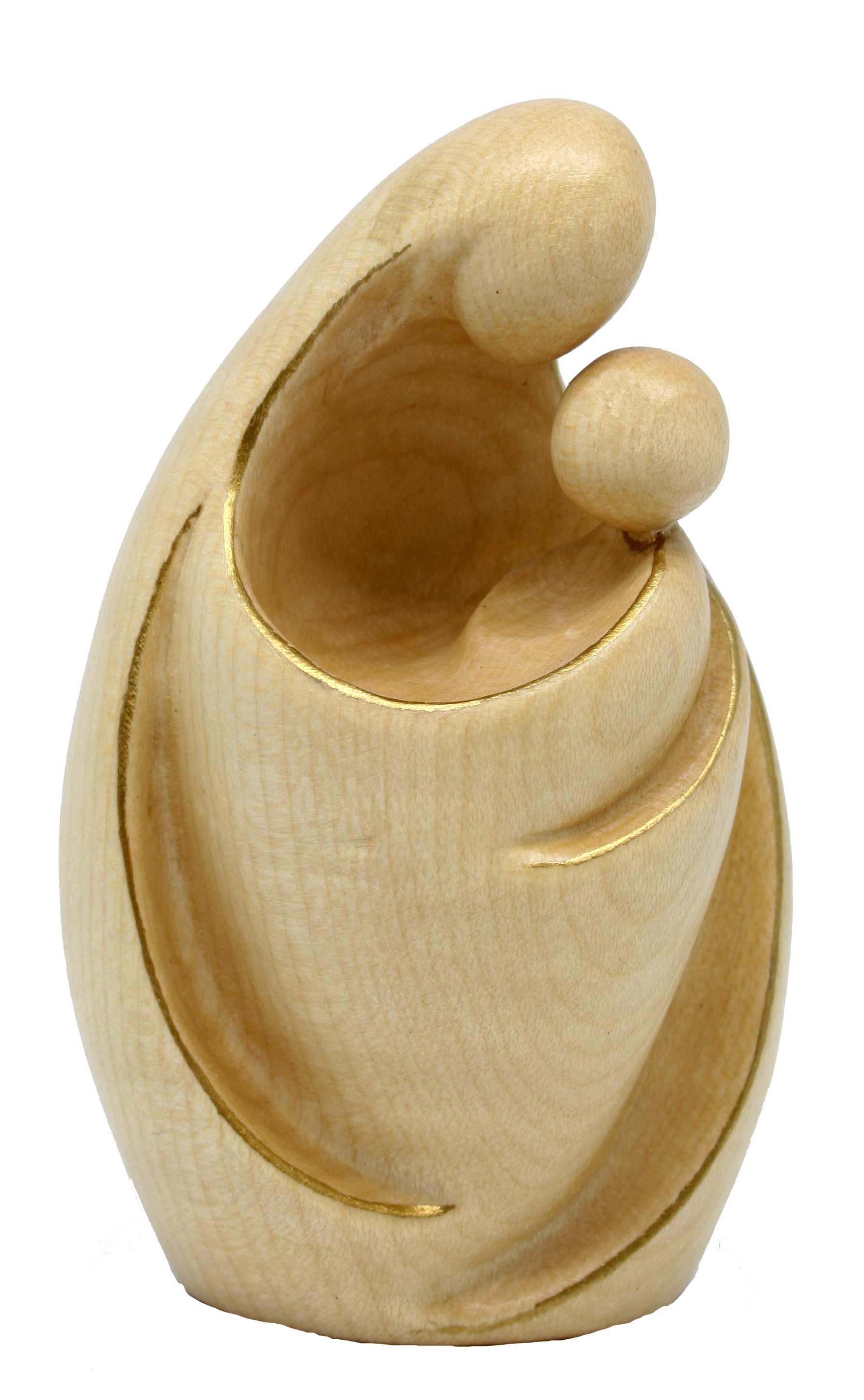 Etreinte Mère et Enfant Sculpture Moderne en Bois d'Érable du Val Gardena