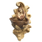 Bénitier Mural en Bois Sculpté : Madone à l'Enfant