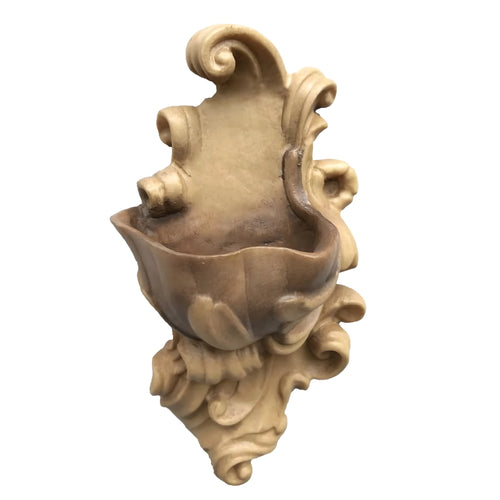 Acquasantiera da Parete in Legno Scolpito Stile Barocco Val Gardena