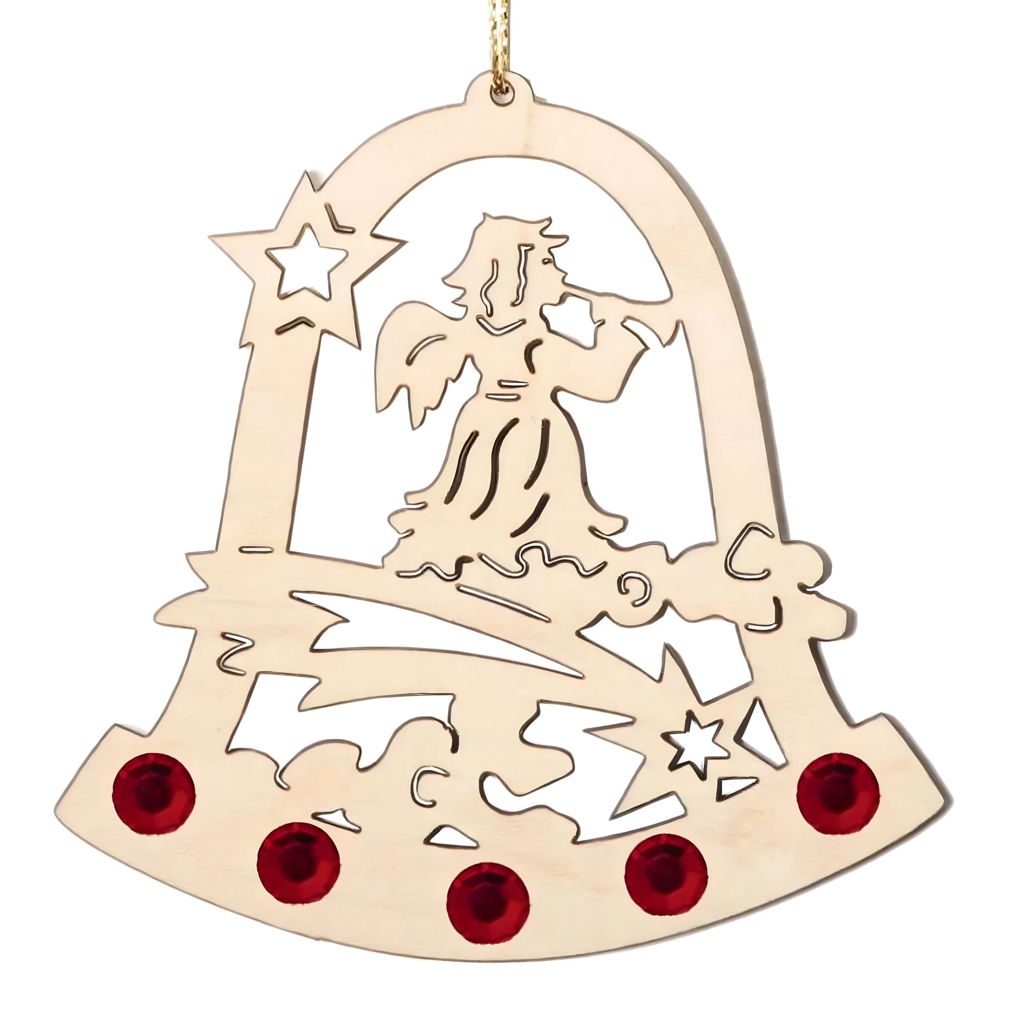 Christmas Decoration Angel Trumpeter in Wood and Swarovski Crystals