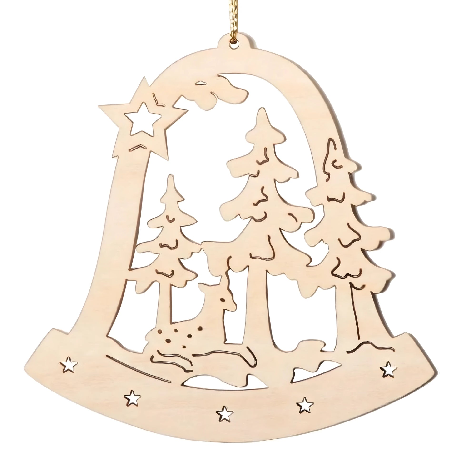 Christmas Decoration Laser-Engraved Wooden Bell with Deer | Val Gardena