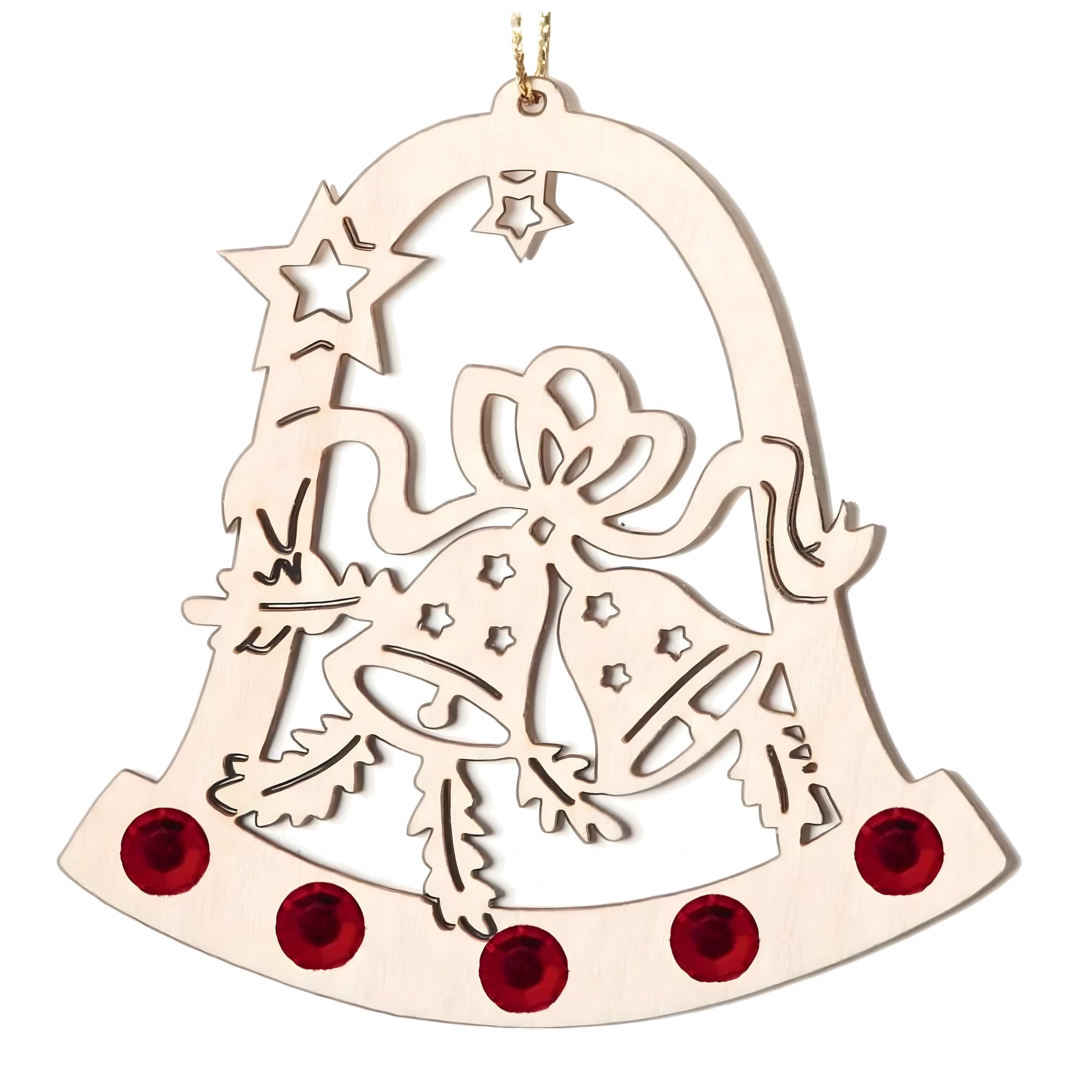 Addobbo Natalizio Traforato Campane e Fiocco in Legno Naturale della Val Gardena