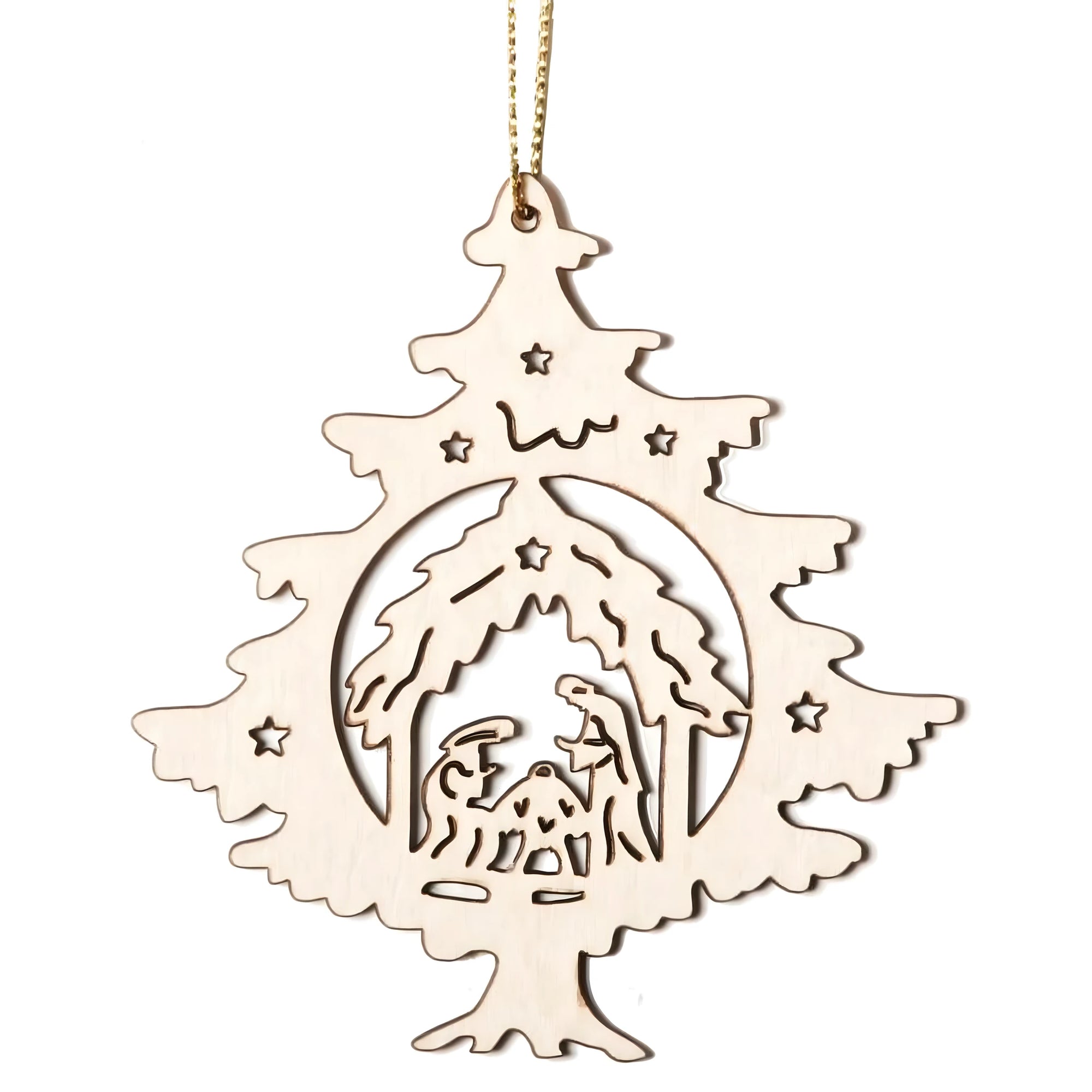 Decoracion Navideña madera con forma de Nacimiento Sagrada Familia