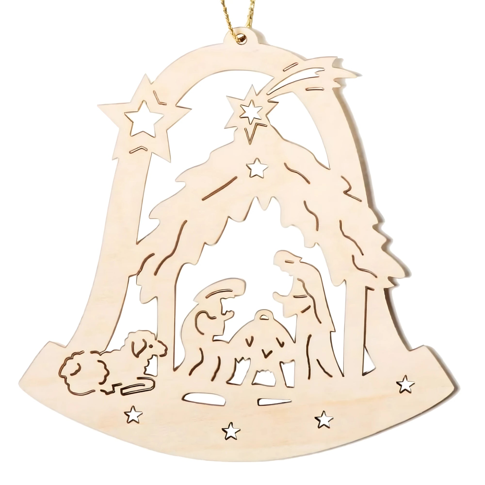 Stylized Nativity Ornament in Natural Wood from Val Gardena