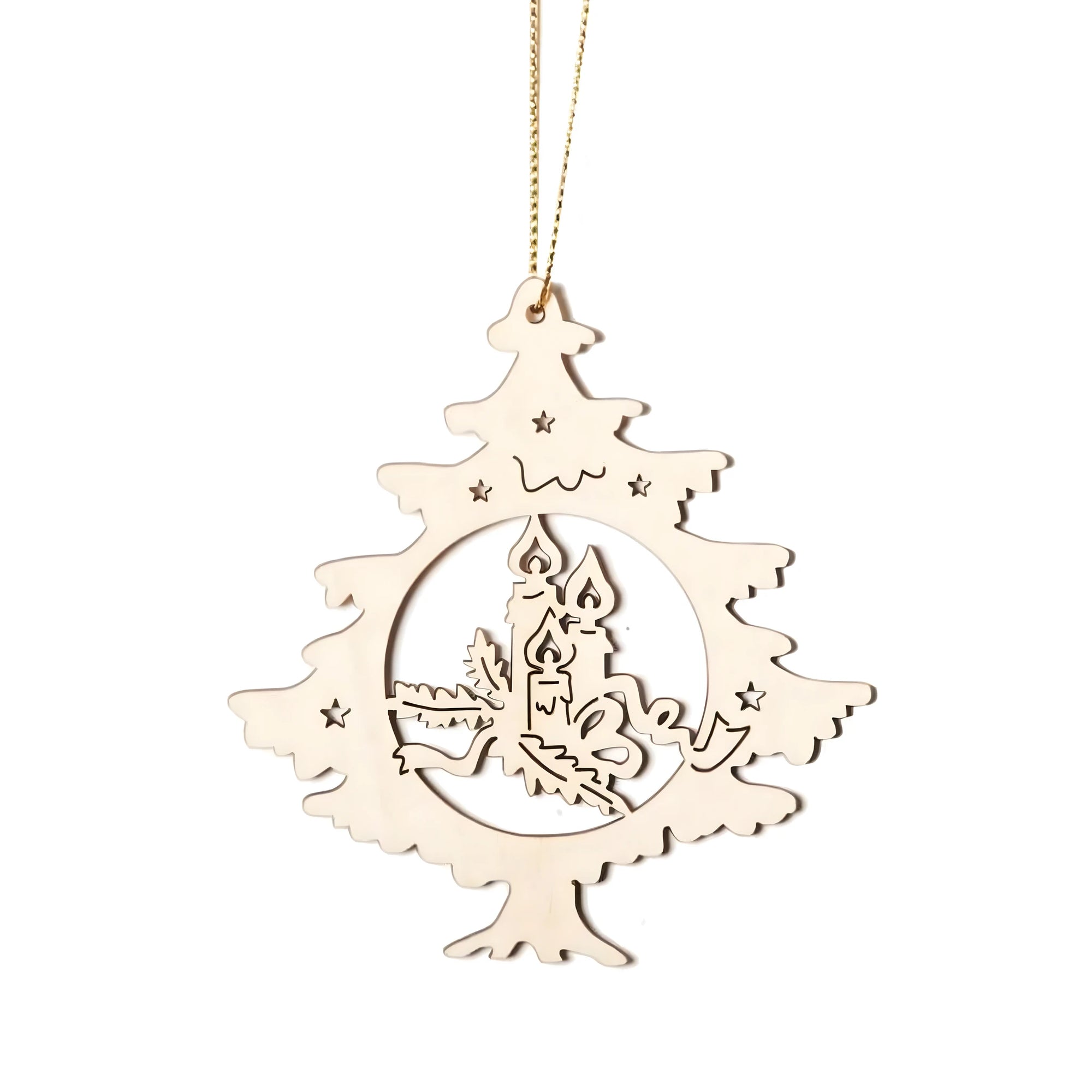 Christmas Tree with Carved Candles in Natural Wood from Val Gardena