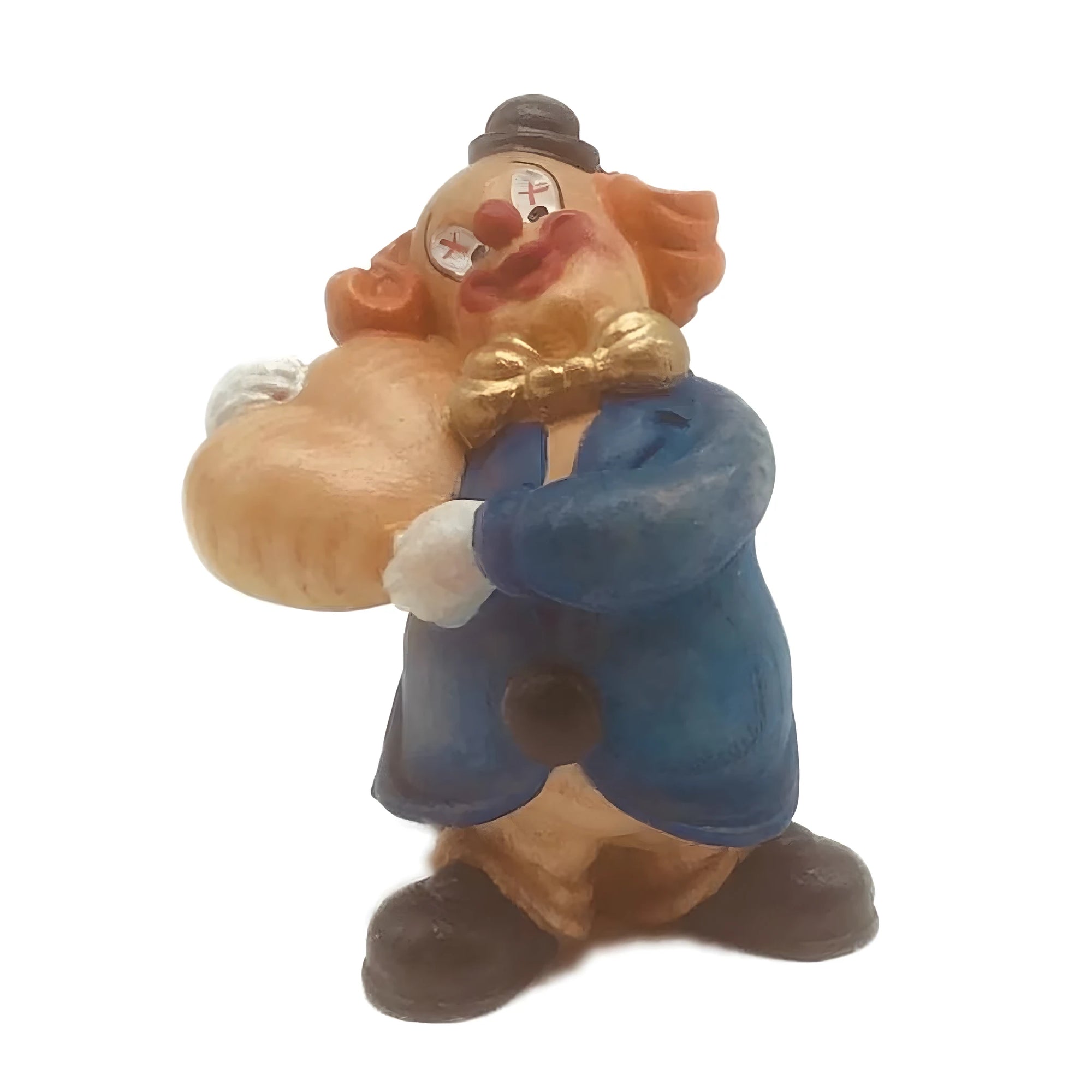 Allegra Scultura di Clown con Sacco, Legno Intagliato Val Gardena