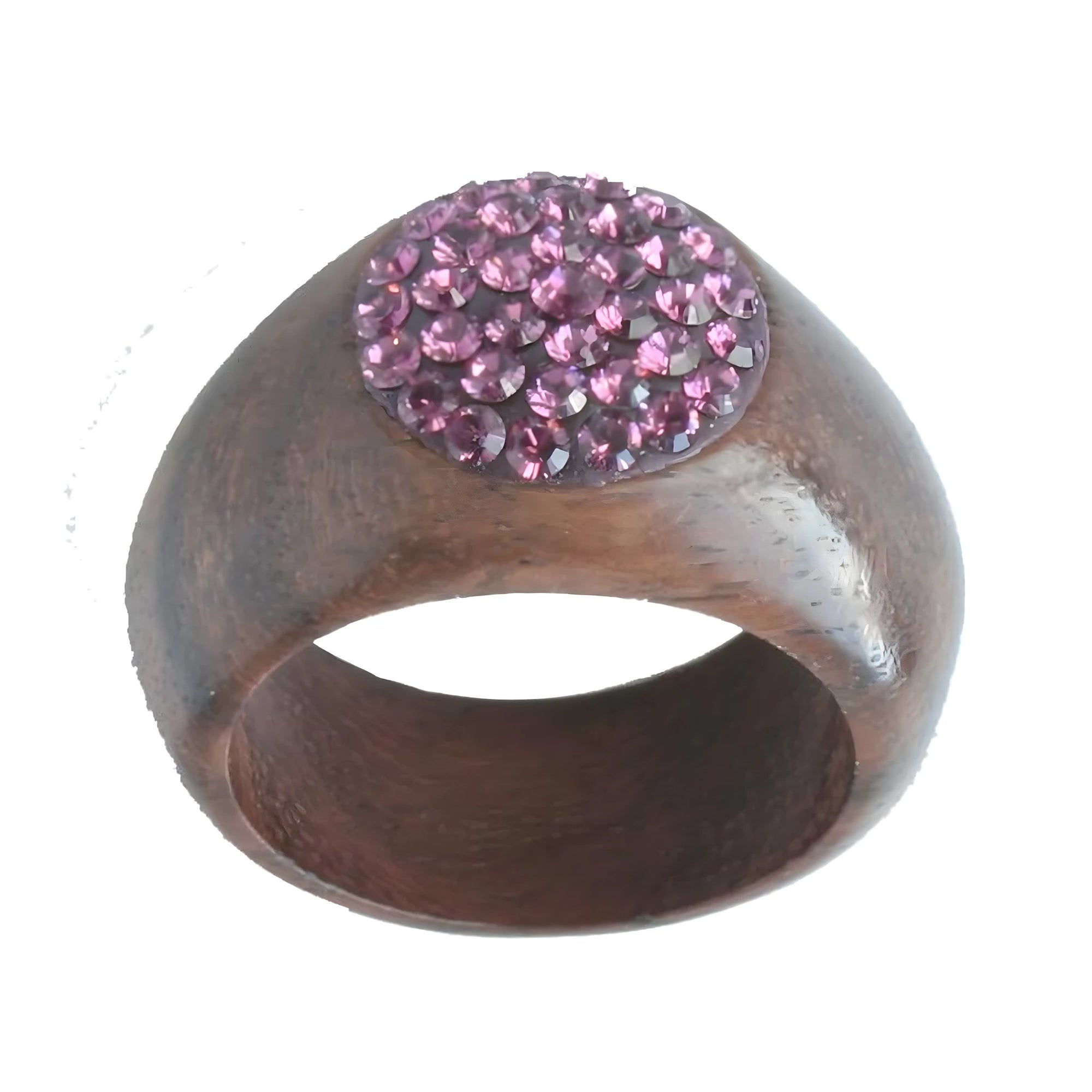 Ciemne Drewno Pierścionek z Fioletowymi Kryształami Swarovskiego