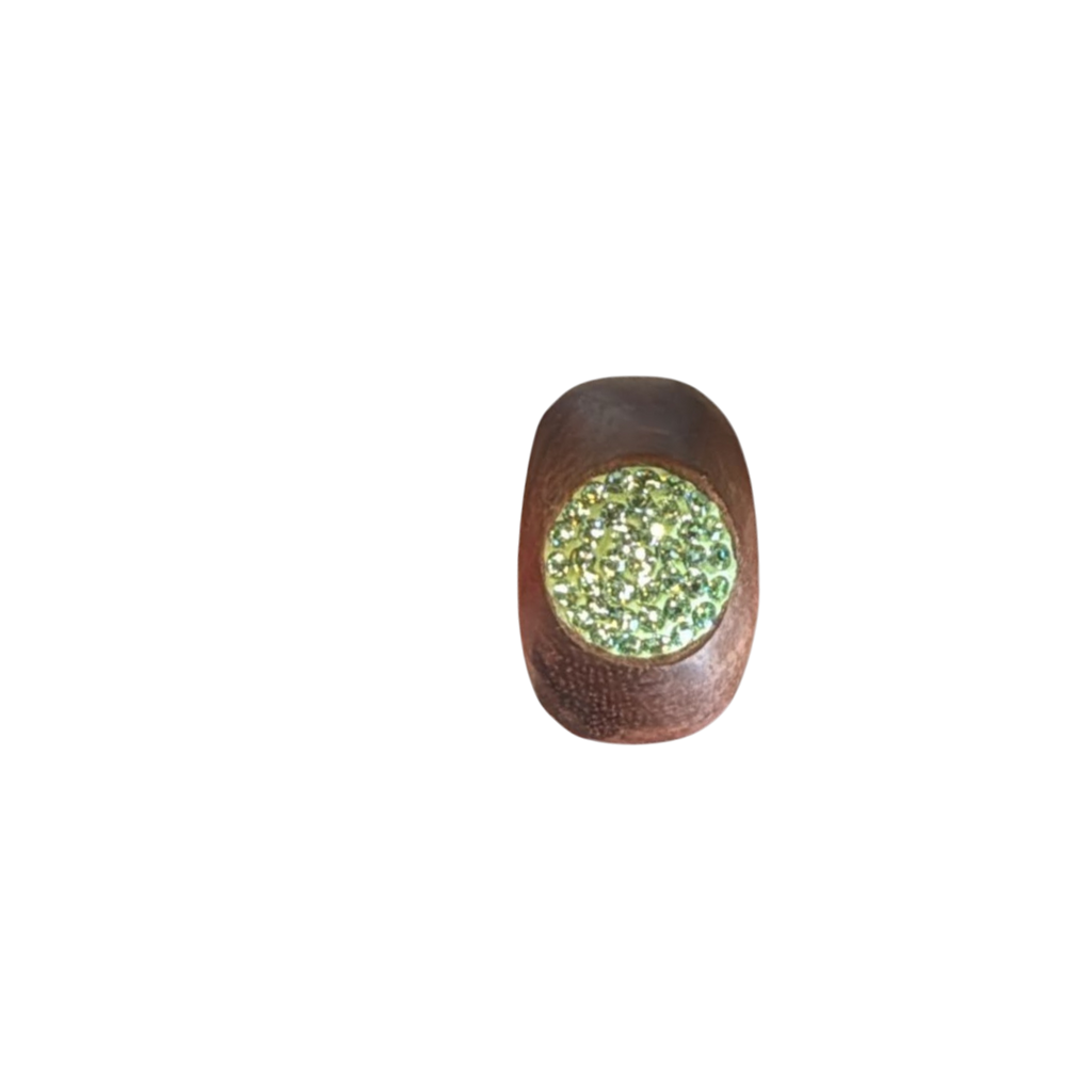 Anello-Swarovski-Verde-in-Legno-Pregiato-di-Noce