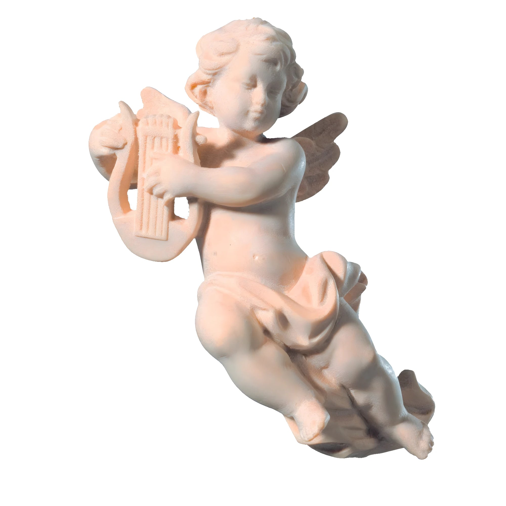 Handmade Wooden Angels: Winged Putto in Flight with Lyre