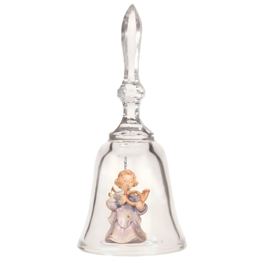Handcrafted Maple Wood Angel in Bell Who Plays the Horn