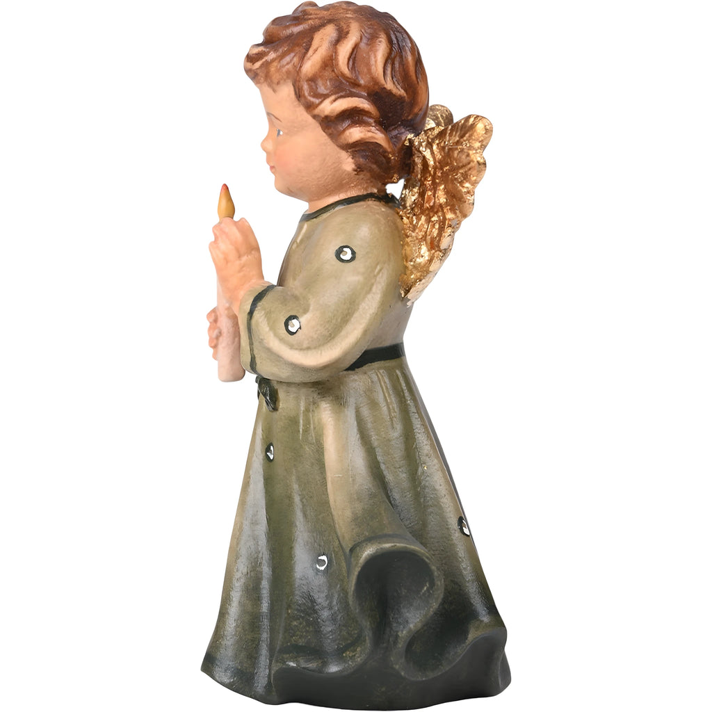 Ange Enfant avec Bougie en Bois d'Érable | Sculpture Artisanale Val Gardena