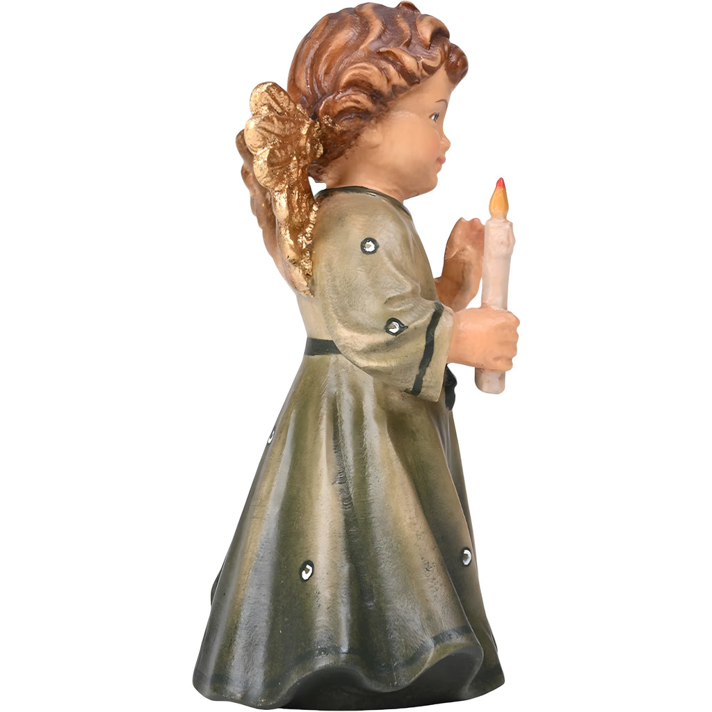 Ange Enfant avec Bougie en Bois d'Érable | Sculpture Artisanale Val Gardena