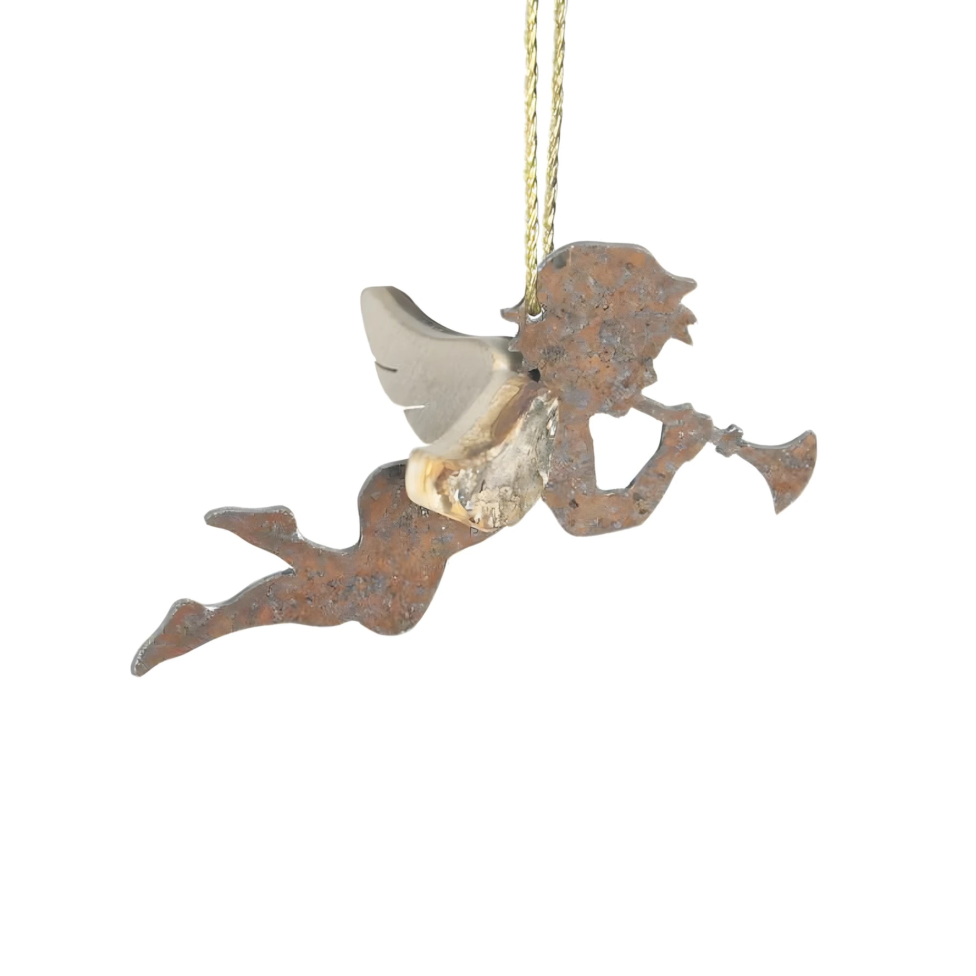 Ange Chérubin Volant Rustique avec Trompette | Ornement 6,5 cm
