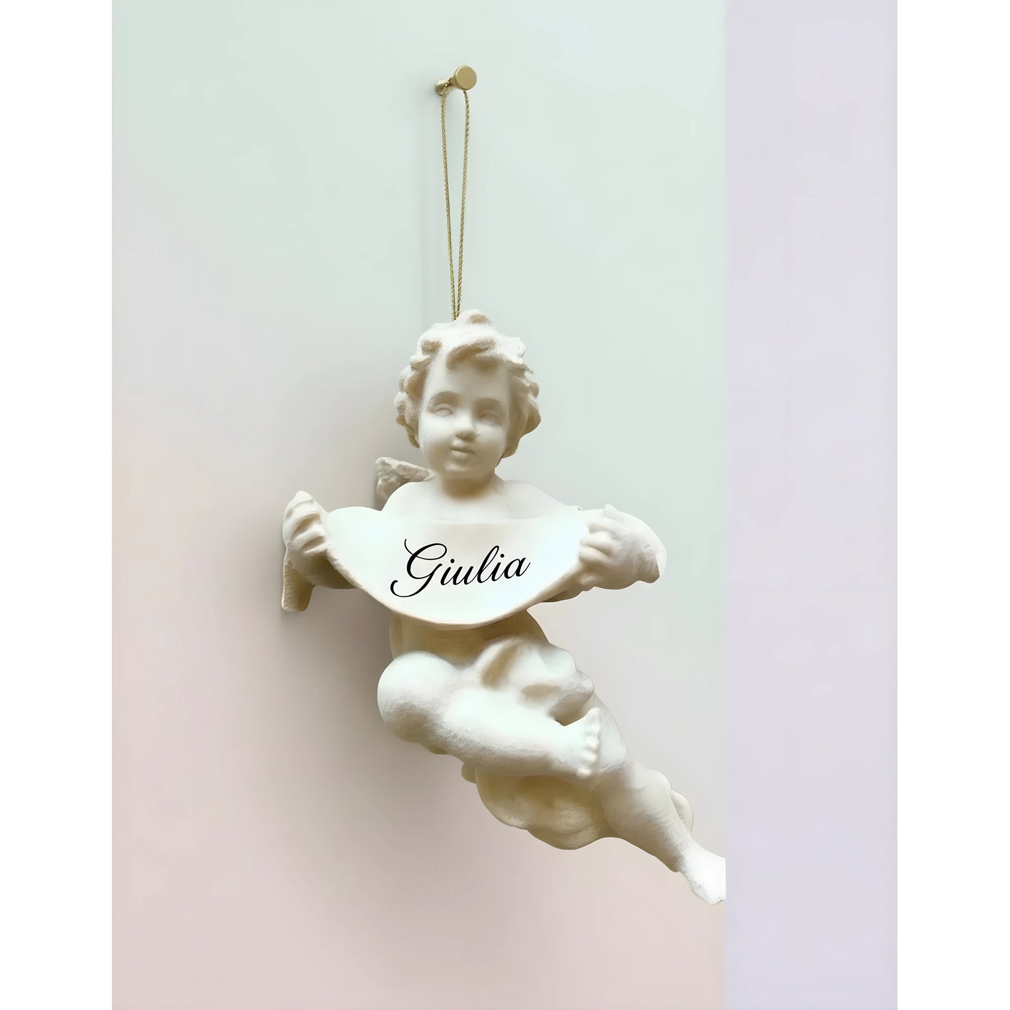 Winged Guardian Angel with Customizable Name – Maple Wood Sculpture from Val Gardena