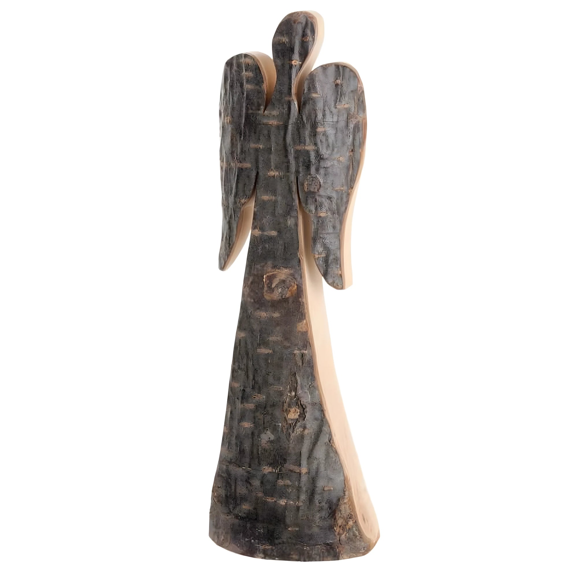 Angelo Custode Stilizzato in Legno Naturale e Corteccia, Scultura Artigianale 18 cm