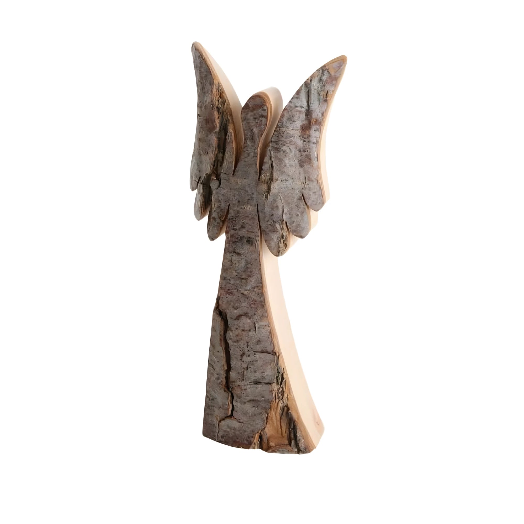 Ange Gardien Stylisé en Bois et Écorce du Val Gardena