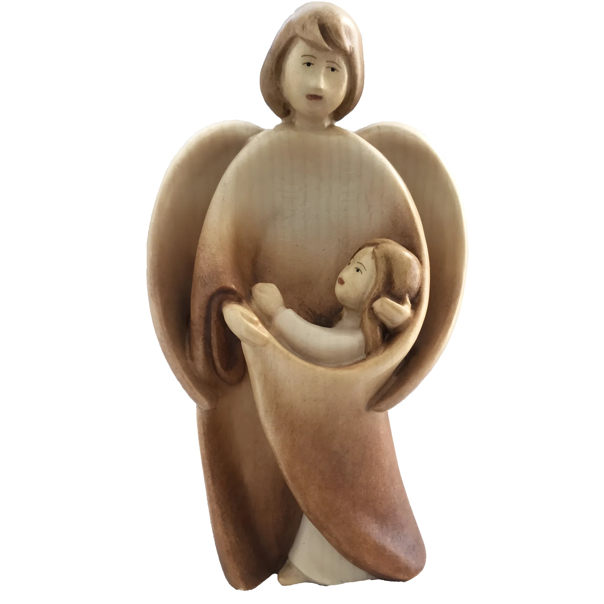 Guardian Angel Cradling Baby in Maple Wood from Val Gardena