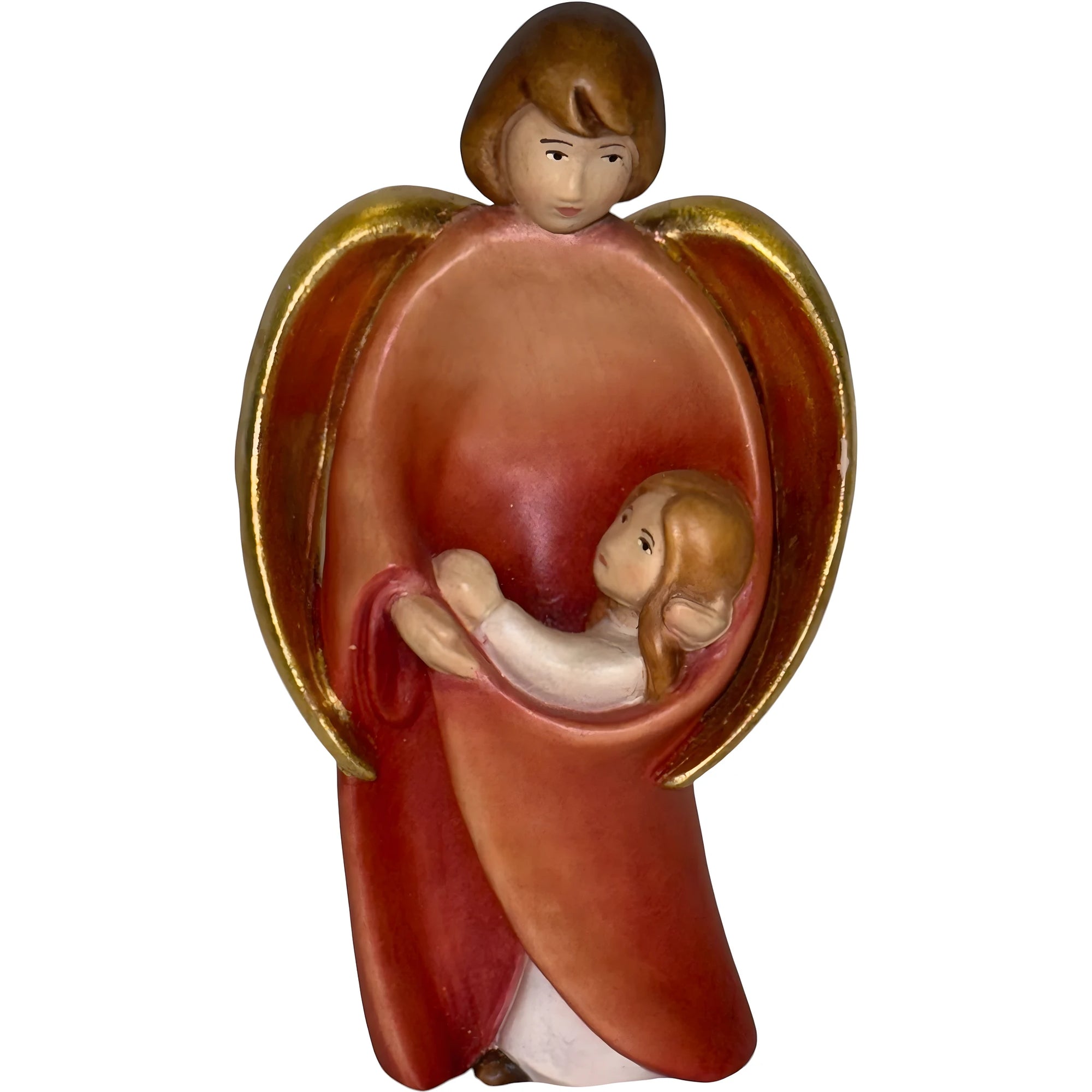Guardian Angel Cradling Baby in Maple Wood from Val Gardena