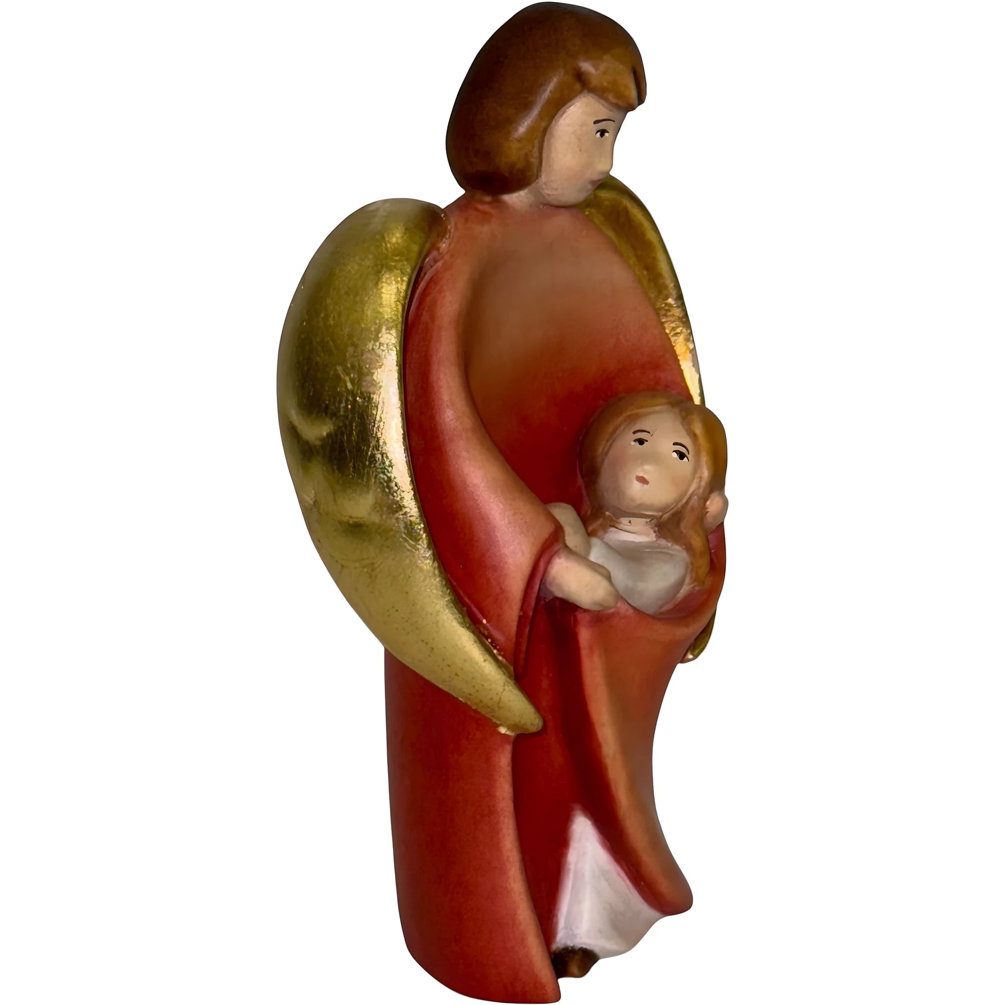 Guardian Angel Cradling Baby in Maple Wood from Val Gardena