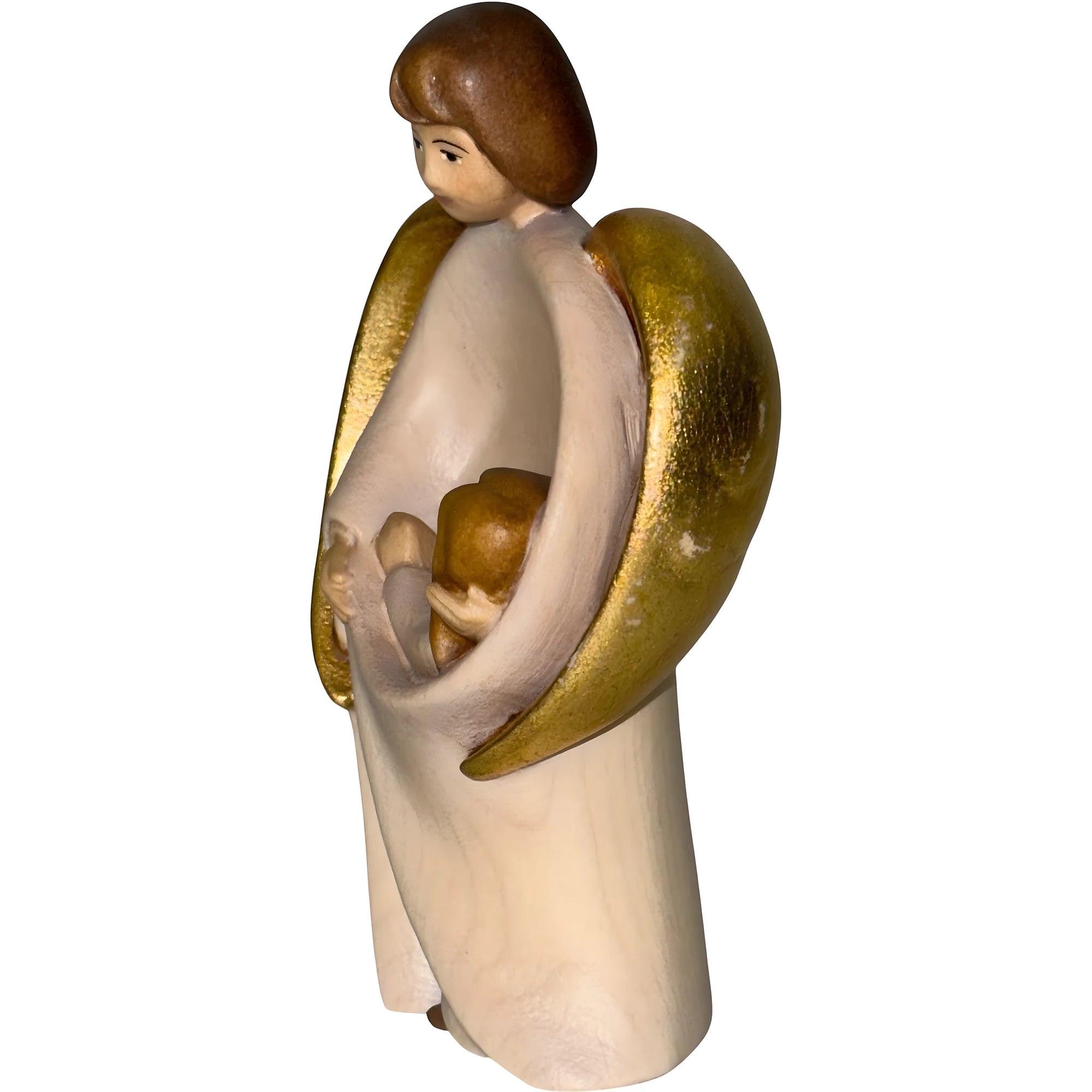Guardian Angel Cradling Baby in Maple Wood from Val Gardena
