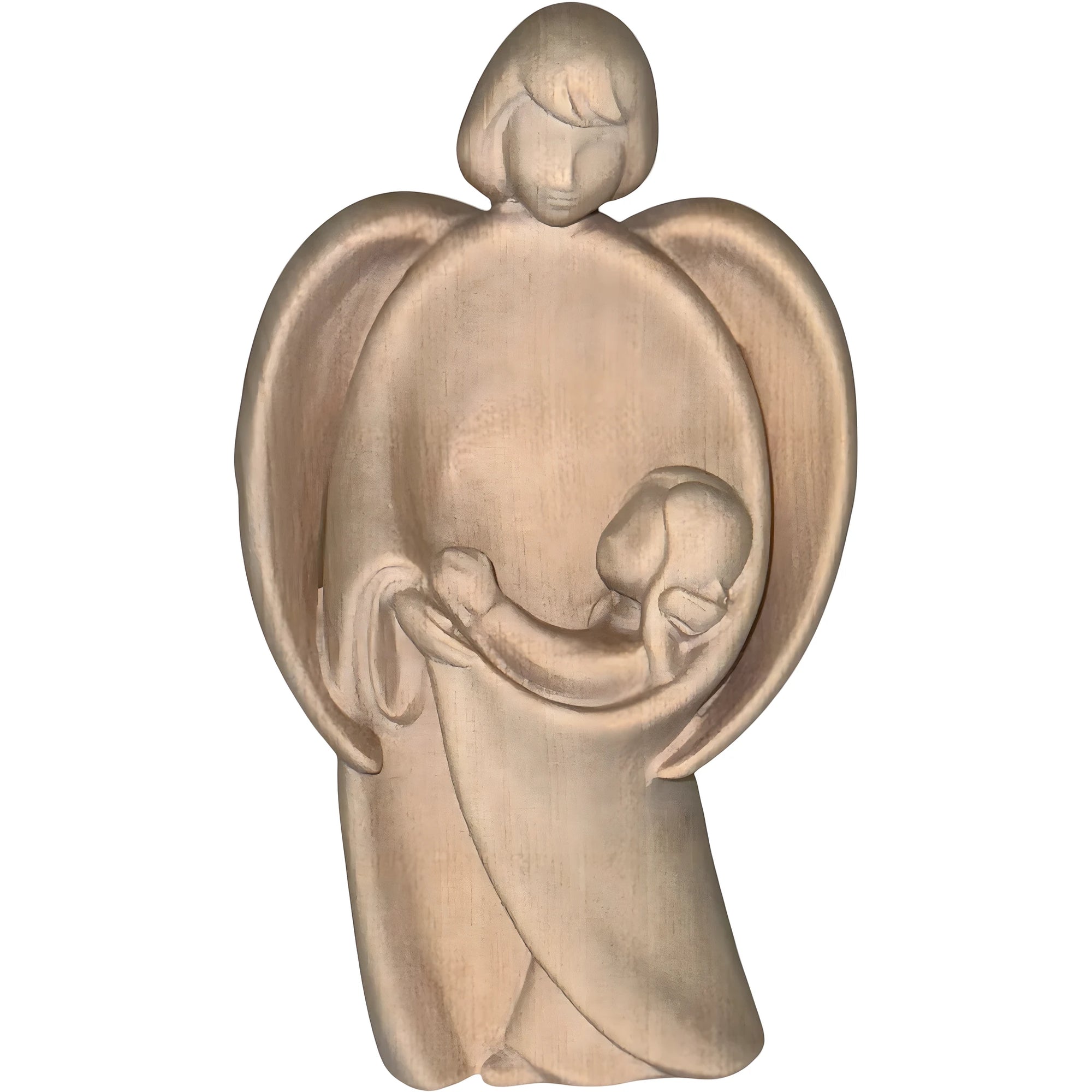 Guardian Angel Cradling Baby in Maple Wood from Val Gardena
