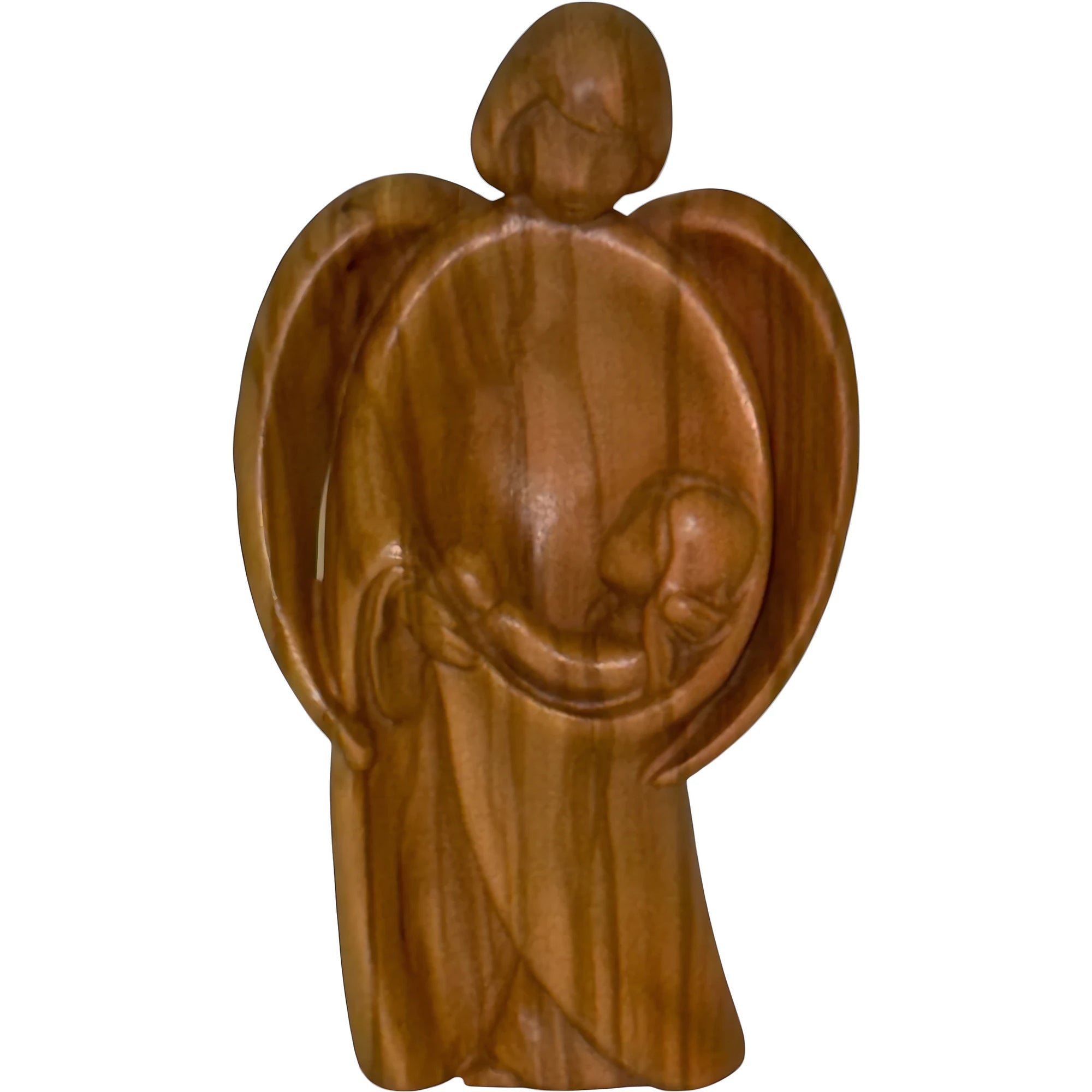 Guardian Angel Cradling Baby in Maple Wood from Val Gardena