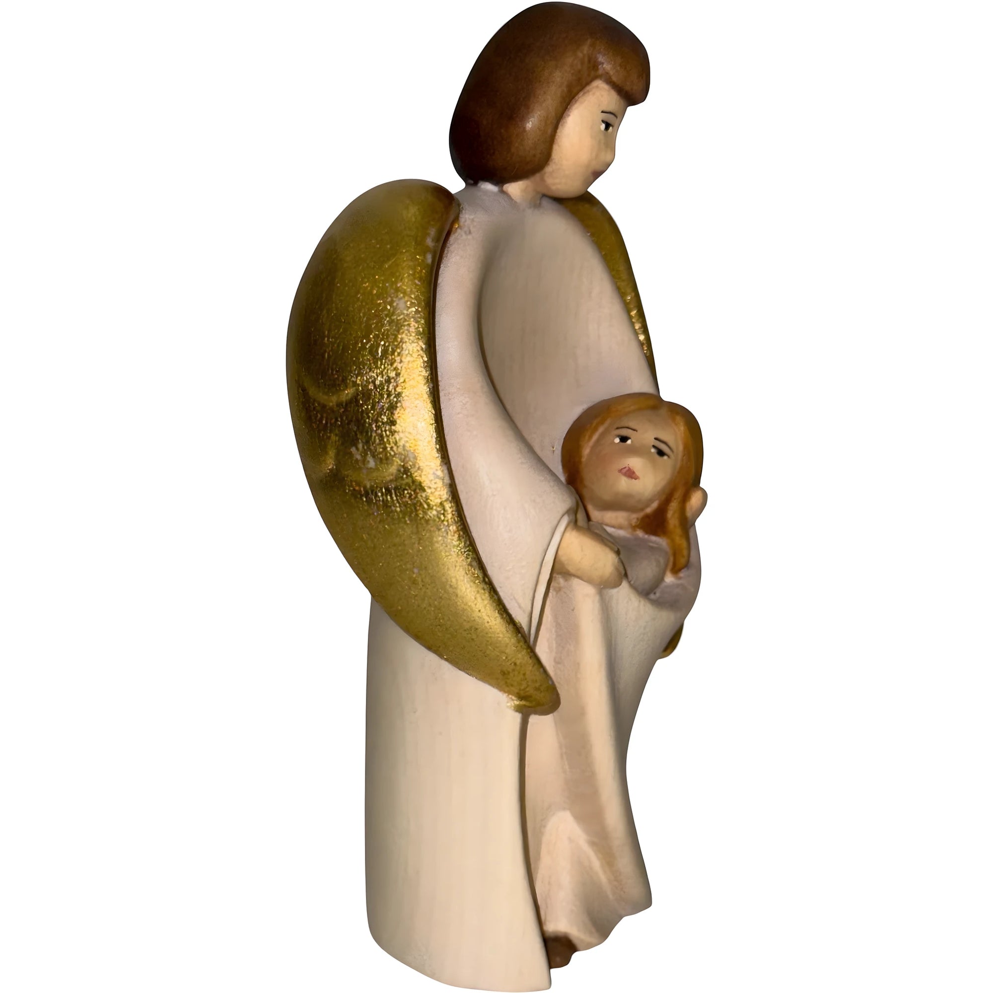 Guardian Angel Cradling Baby in Maple Wood from Val Gardena