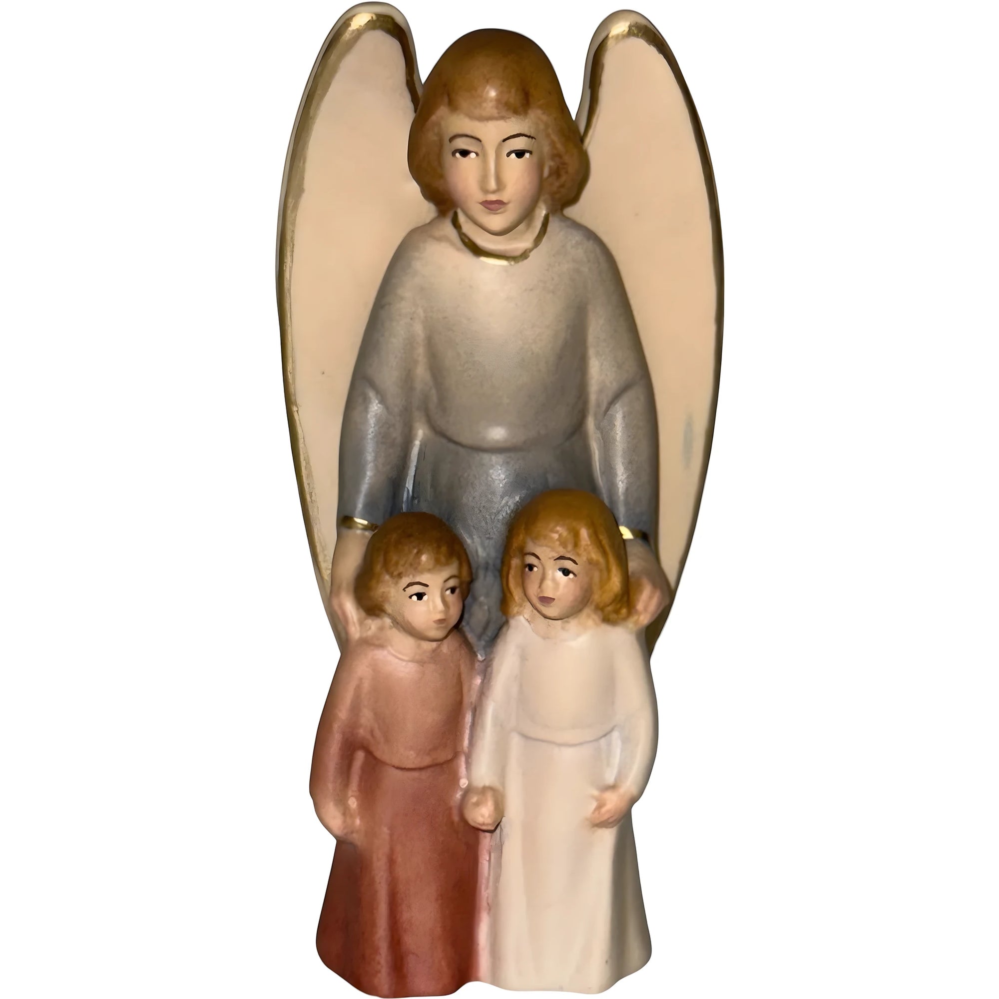 Guardian Angel with Children: Maple Wood Sculpture from Val Gardena