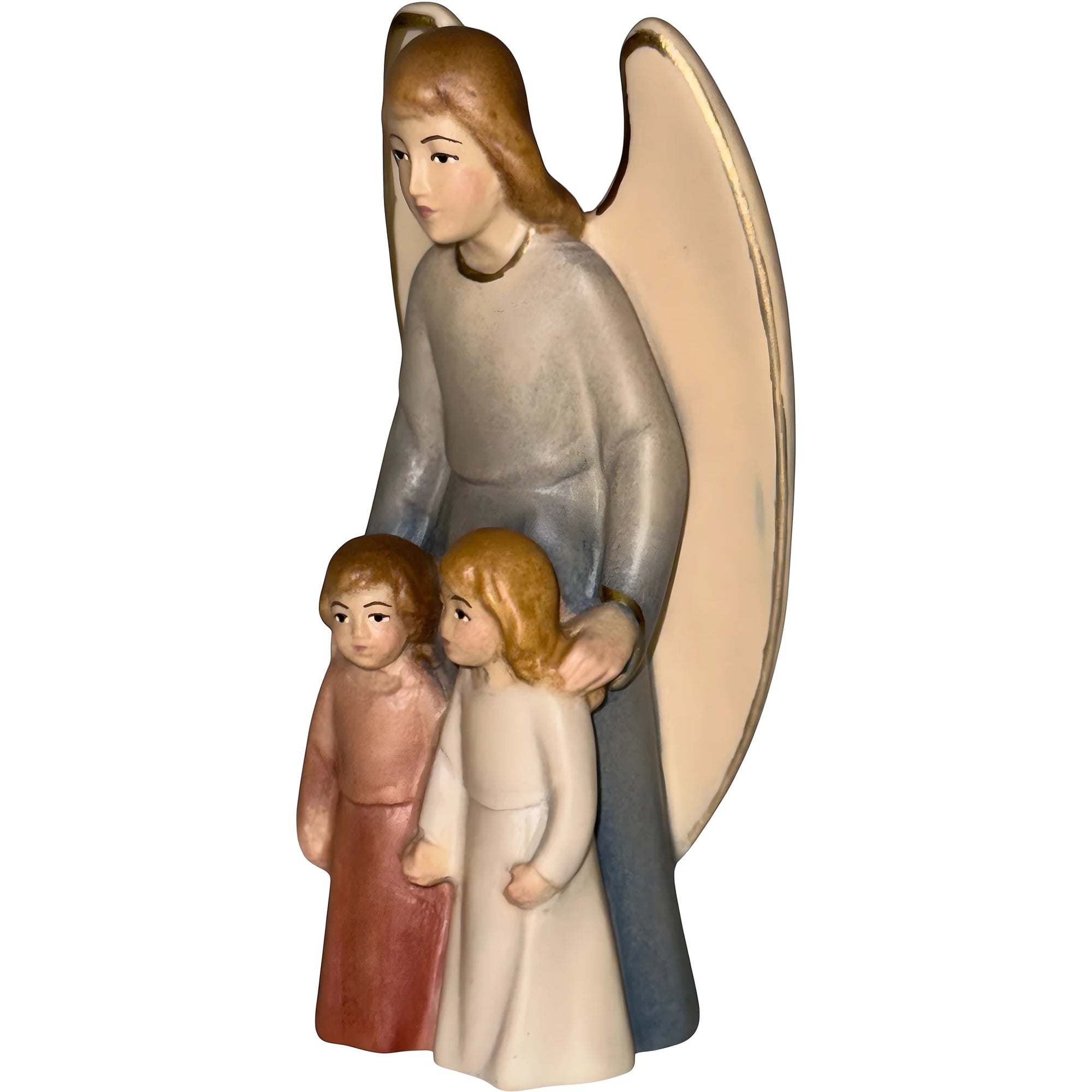 Guardian Angel with Children: Maple Wood Sculpture from Val Gardena
