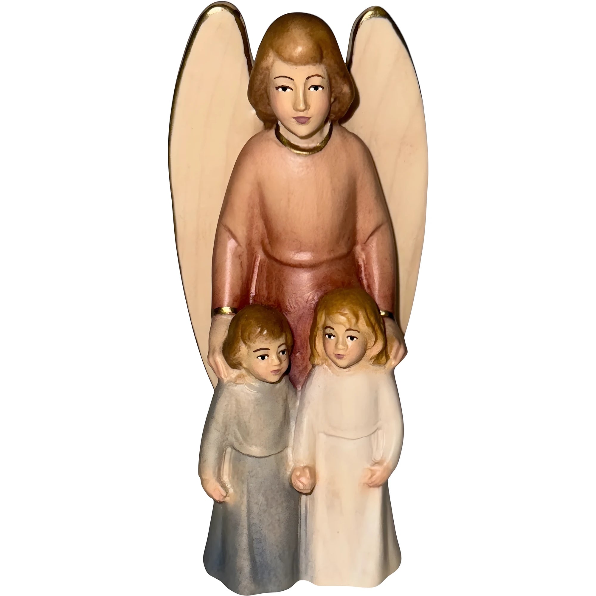 Guardian Angel with Children: Maple Wood Sculpture from Val Gardena