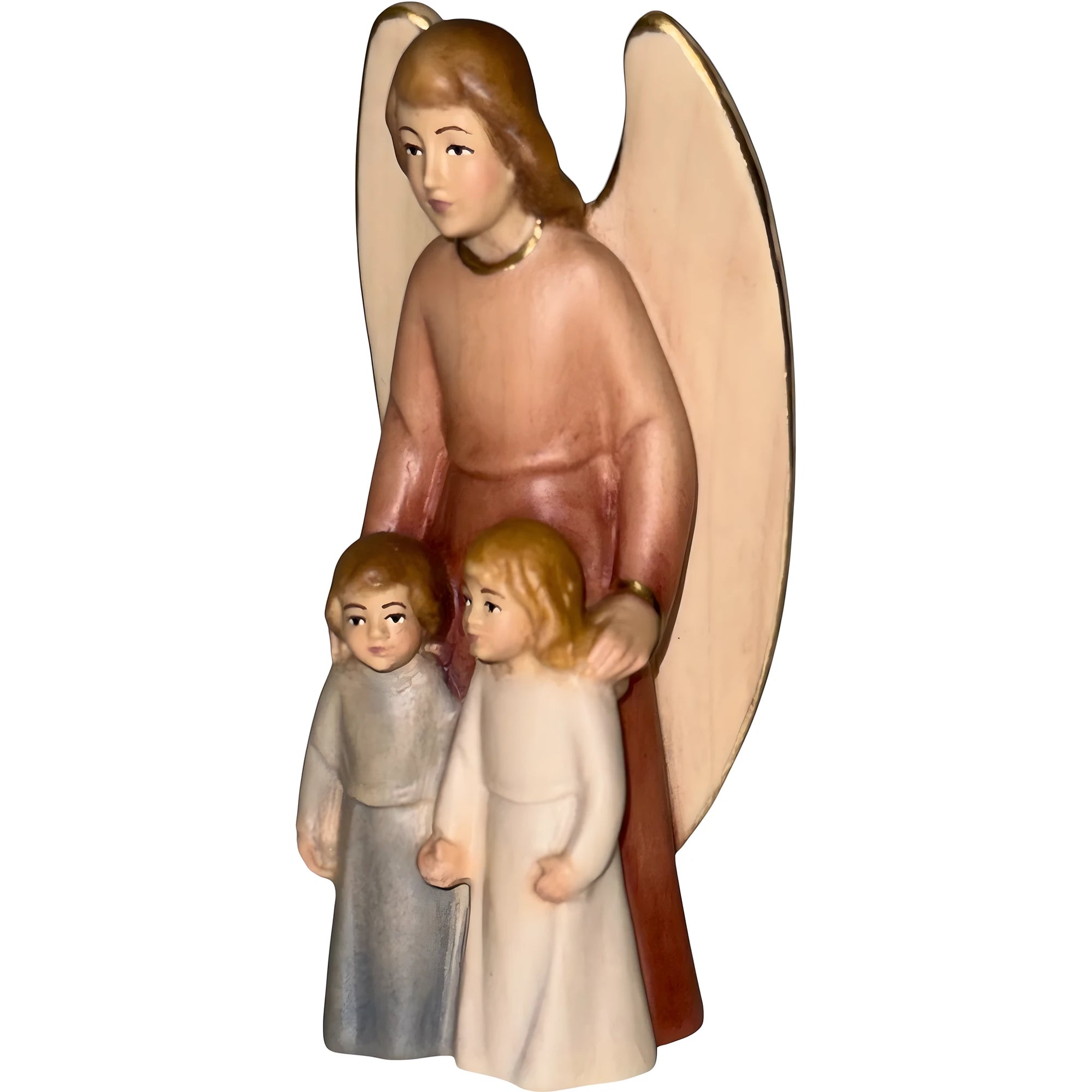 Guardian Angel with Children: Maple Wood Sculpture from Val Gardena