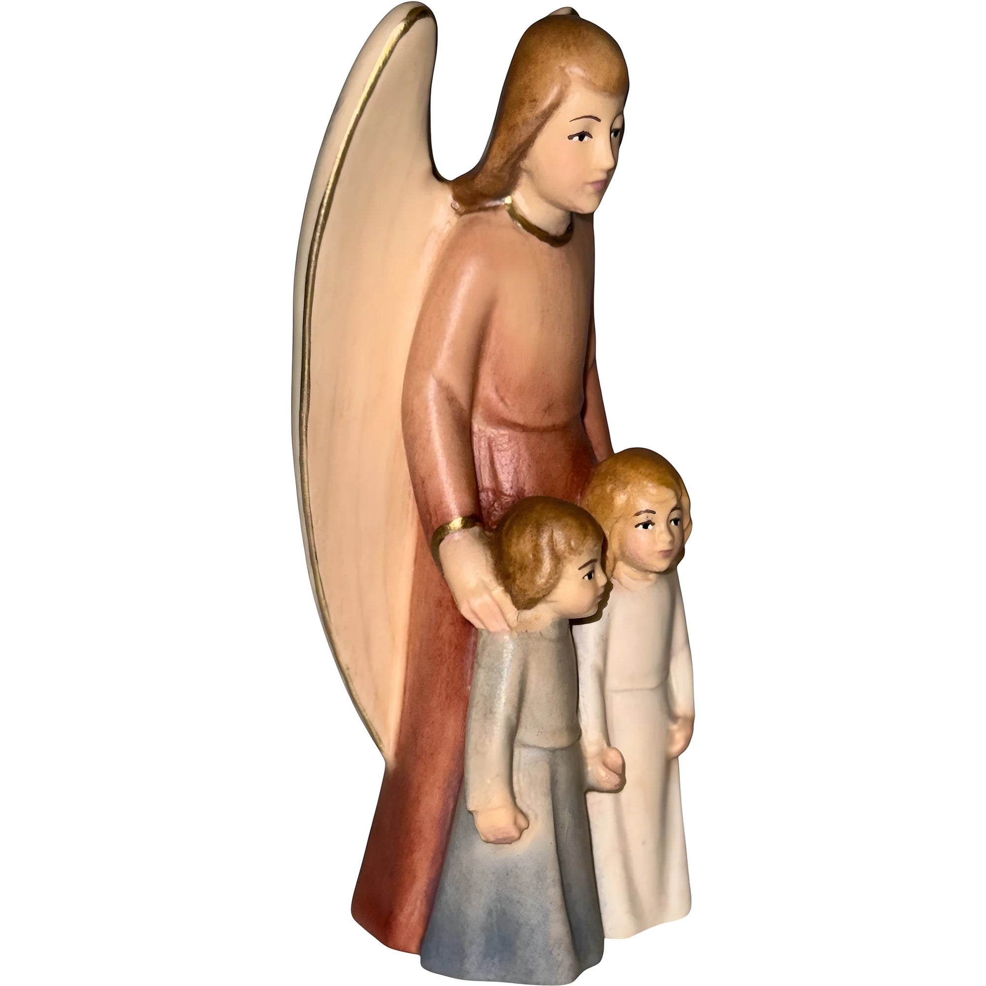 Guardian Angel with Children: Maple Wood Sculpture from Val Gardena