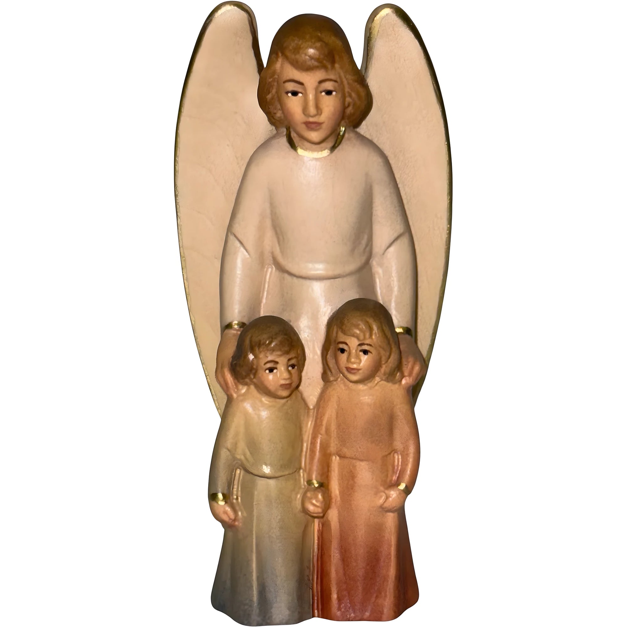 Guardian Angel with Children: Maple Wood Sculpture from Val Gardena