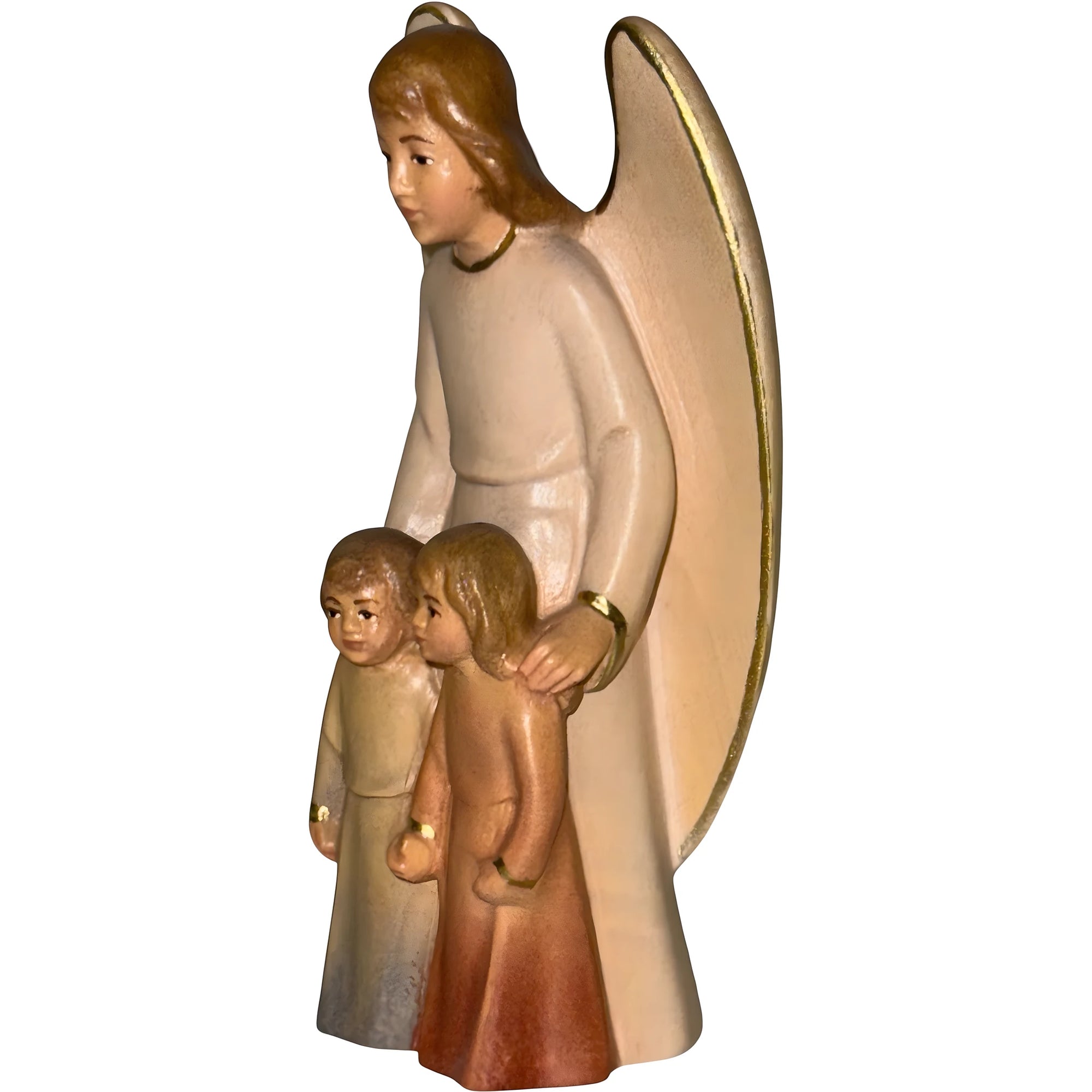 Guardian Angel with Children: Maple Wood Sculpture from Val Gardena