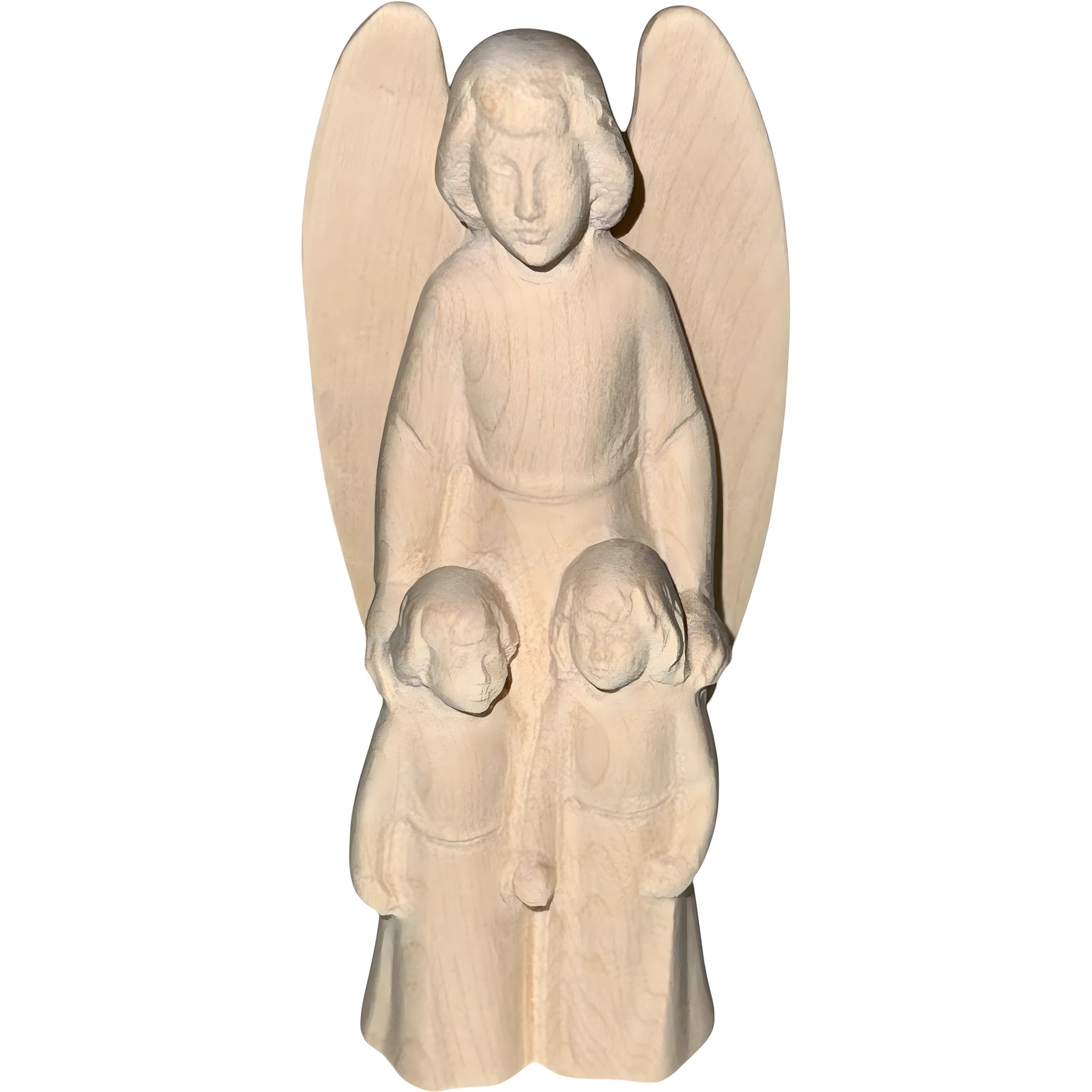 Guardian Angel with Children: Maple Wood Sculpture from Val Gardena