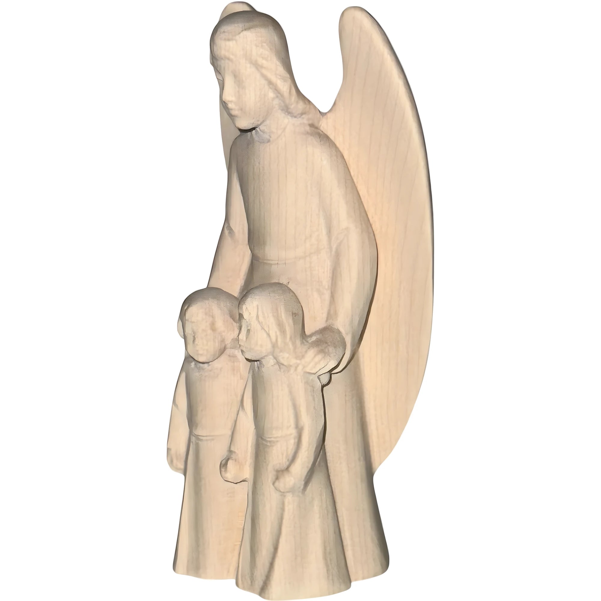 Guardian Angel with Children: Maple Wood Sculpture from Val Gardena