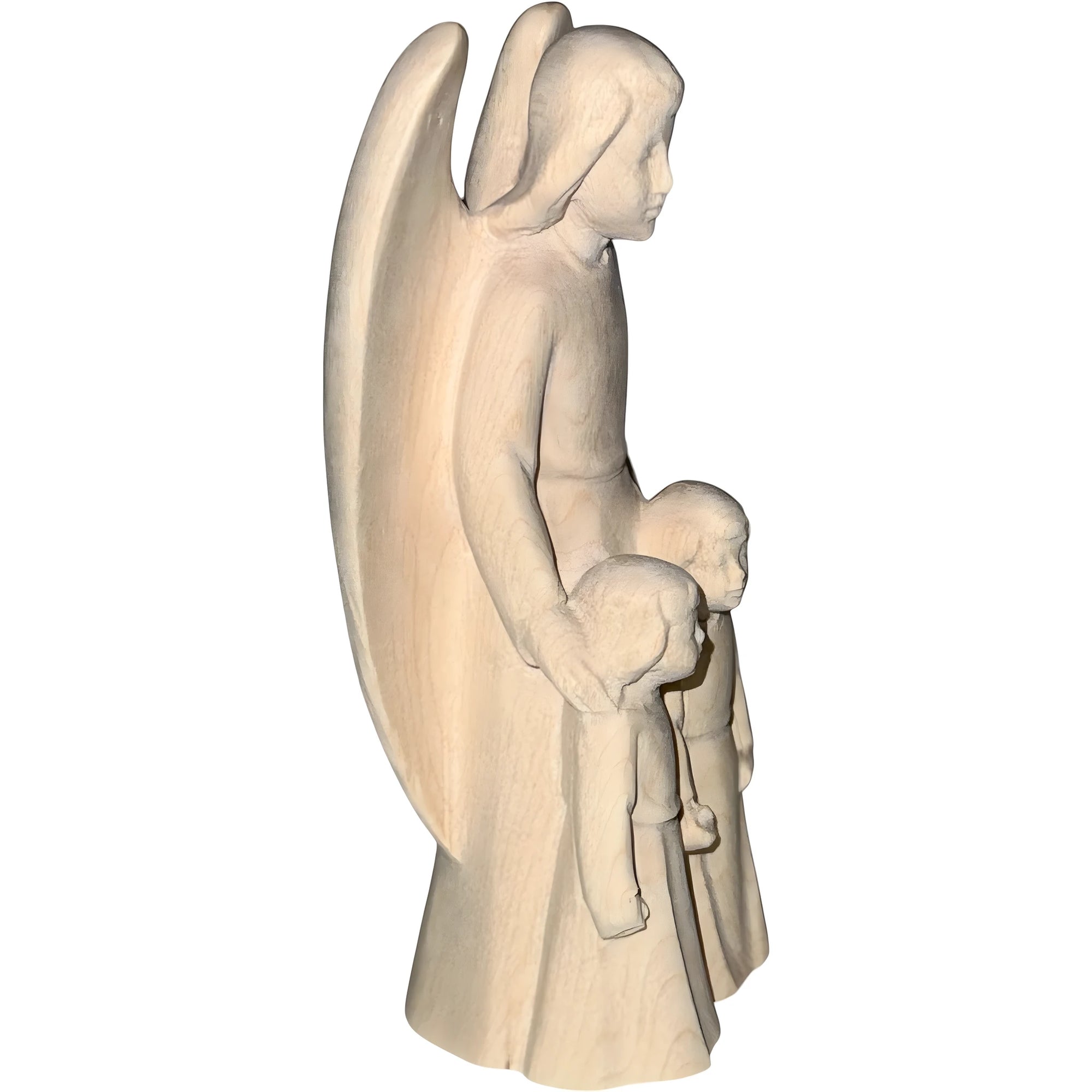 Guardian Angel with Children: Maple Wood Sculpture from Val Gardena