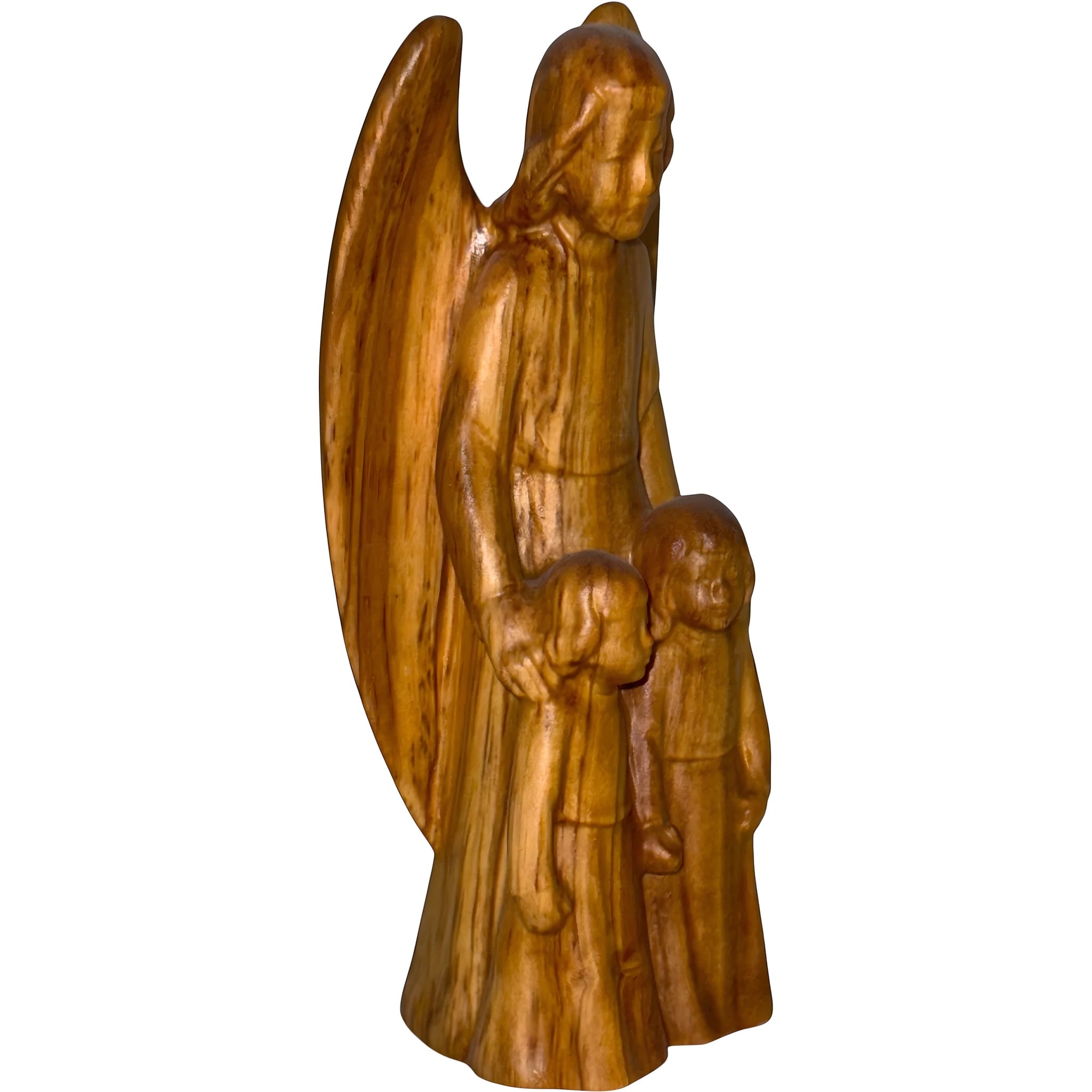 Guardian Angel with Children: Maple Wood Sculpture from Val Gardena