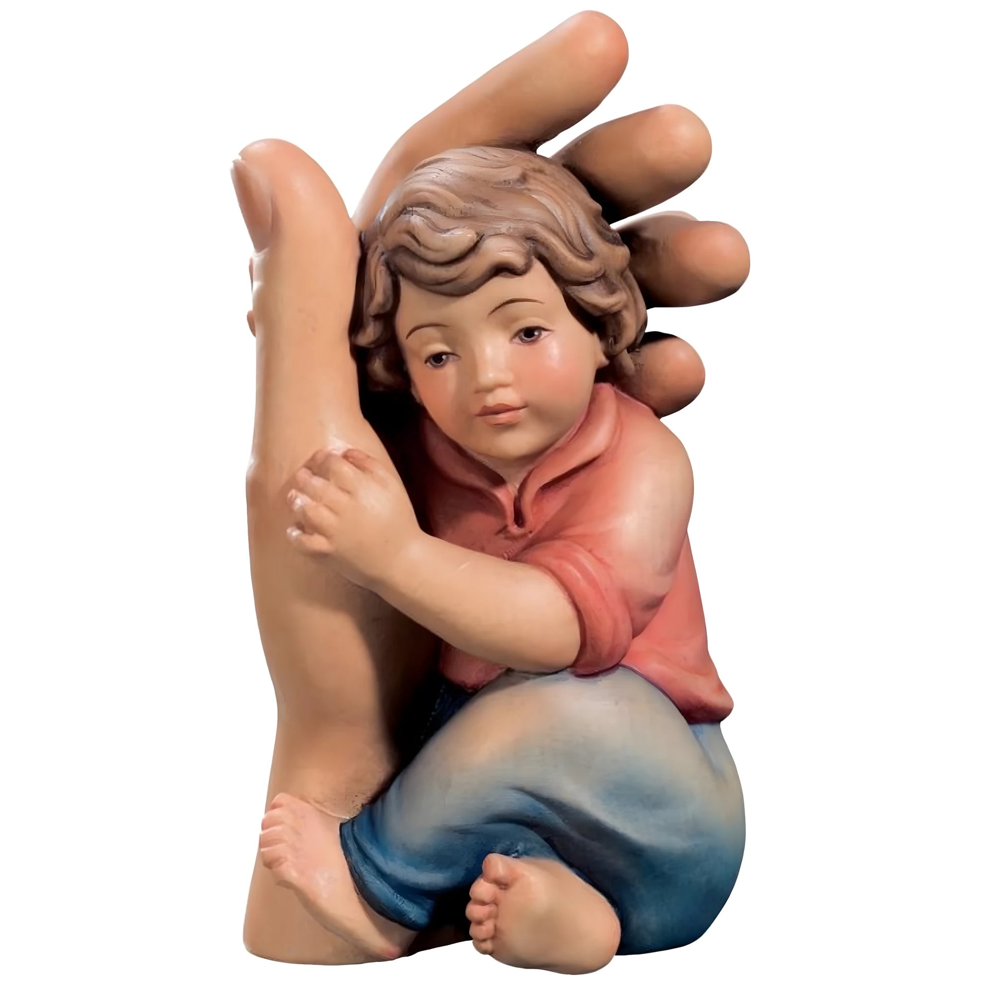 Ange Gardien avec Enfant Bercé dans la Main – Sculpture sur Bois Val Gardena